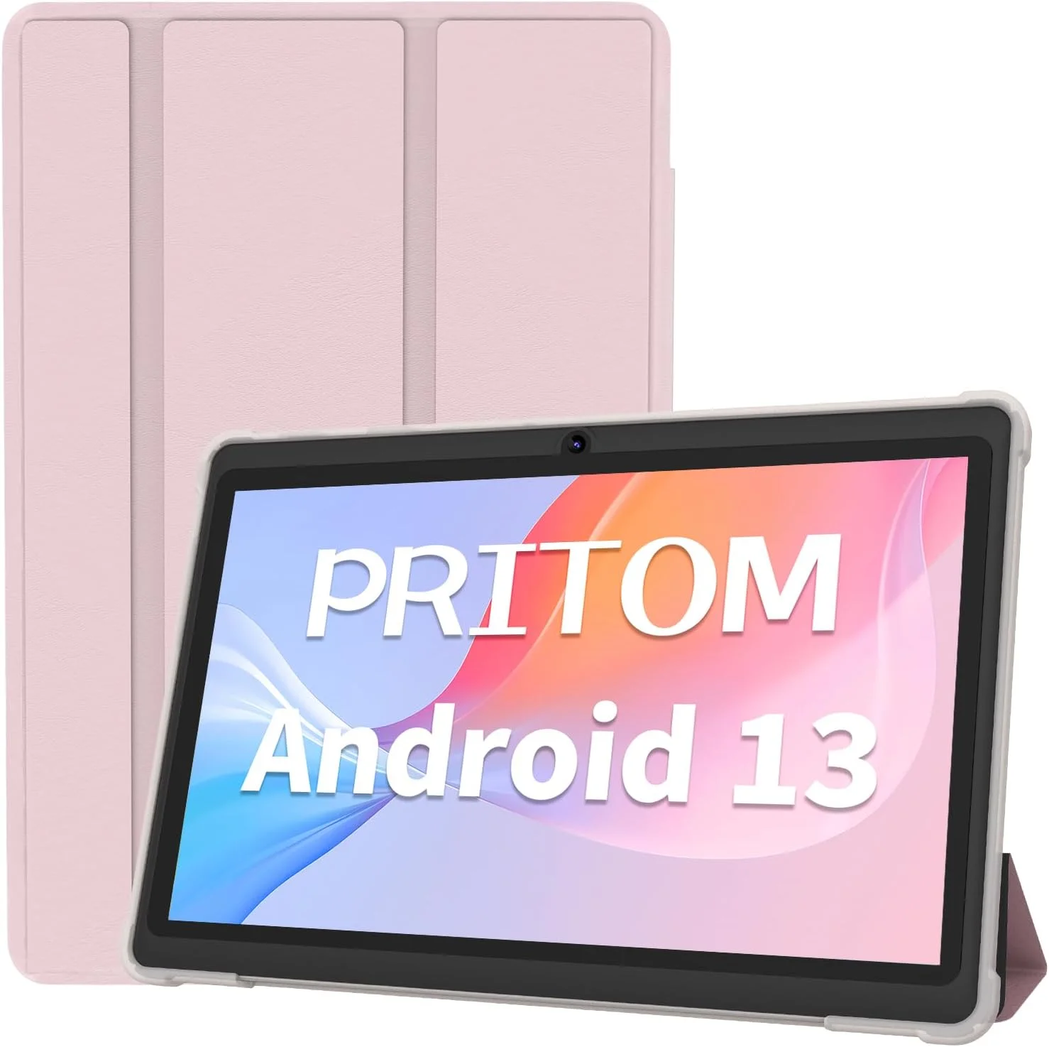 تبلت ۷ اینچی پریتوم K7PRO با قاب، ۳۲ گیگابایت - تبلت اندروید ۱۳ با پردازنده چهار هسته ای، صفحه نمایش HD IPS، دوربین دوگانه، وای فای، بلوتوث، سبک وزن، مدل ۲۰۲۵ (صورتی)