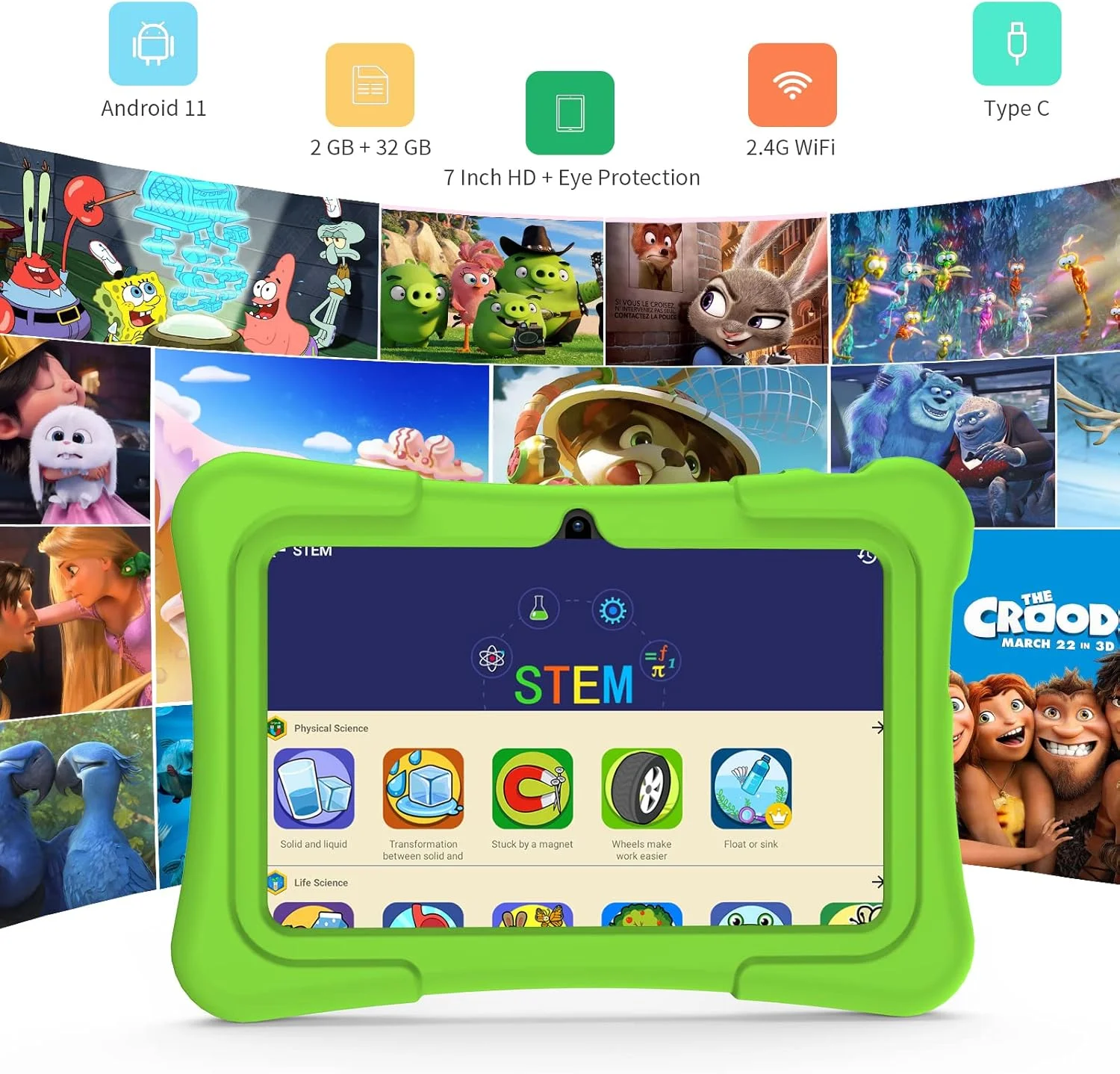 تبلت کودکان PRITOM، تبلت 7 اینچی اندروید کودکان، 32 گیگابایت رام، 2 گیگابایت رم، وای فای، بلوتوث، دوربین، کنترل والدین، بازی ها، برنامه های آموزشی کودکان از پیش نصب شده، تبلت کودک نوپا با قاب ضد ضربه، سبز تبلت کودکان PRITOM، تبلت 7 اینچی اندروید کودکان، 32 گیگابایت رام، 2 گیگابایت رم، وای فای، بلوتوث، دوربین، کنترل والدین، بازی ها، برنامه های آموزشی کودکان از پیش نصب شده، تبلت کودک نوپا با قاب ضد ضربه، سبز