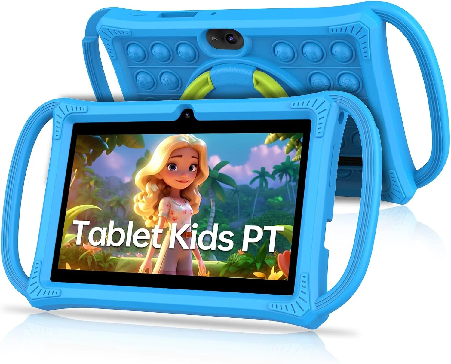 تبلت کودکانه پریتوم 7 اینچی، 32 گیگابایت، اندازه ایده آل برای تبلت کودکان با کیف محافظ، وای فای، دوربین دوگانه، آموزشی، بازی، نرم افزار کودکانه از پیش نصب شده، کنترل والدین (آبی)