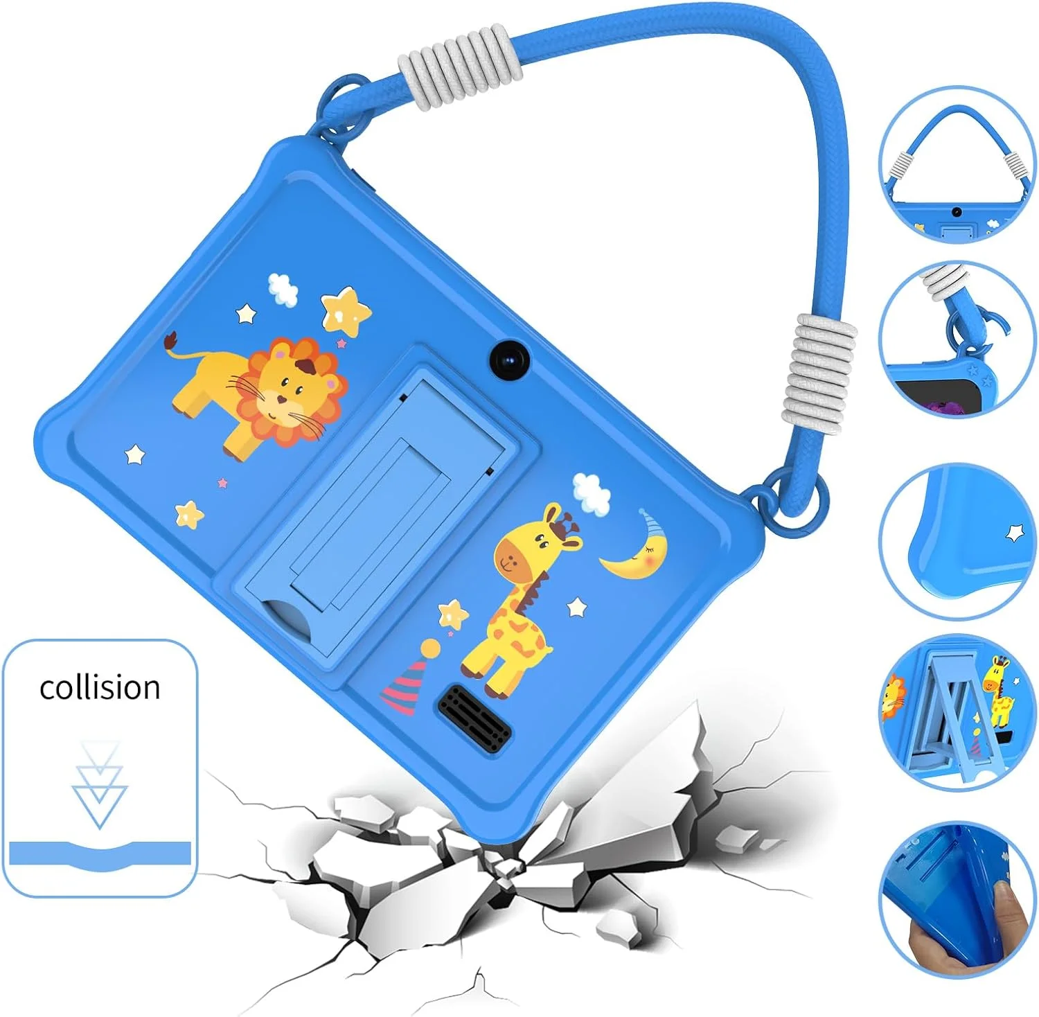 تبلت کودکانه 7 اینچی پریتوم با بند گردنی، تبلت 32 گیگابایتی اندروید 13 مناسب کودکان با وای فای، دوربین دوگانه، آموزش، بازی، نرم افزار کودکانه از پیش نصب شده، کنترل والدین، آبی