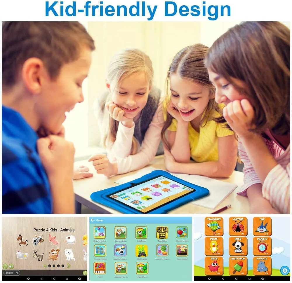 تبلت کودکان پریتوم 7 اینچی، تبلت اندروید 13 برای کودکان نوپا، 32 گیگابایت، وای فای، آموزشی، بازی ها، کنترل والدین، نرم افزار کودکان از پیش نصب شده با قاب تبلت کودکان، اندازه عالی، آبی تیره