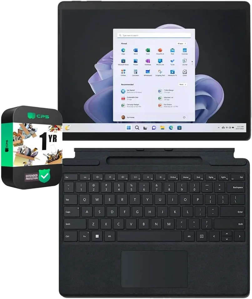 تبلت لمسی ۱۳ اینچی مایکروسافت سرفیس پرو ۹، پردازنده Intel i7، رم ۱۶ گیگابایت، حافظه ۲۵۶ گیگابایت، گرافیت به همراه کیبورد مکانیکی Surface Pro Signature، مشکی و بسته محافظت پیشرفته ۱ ساله CPS