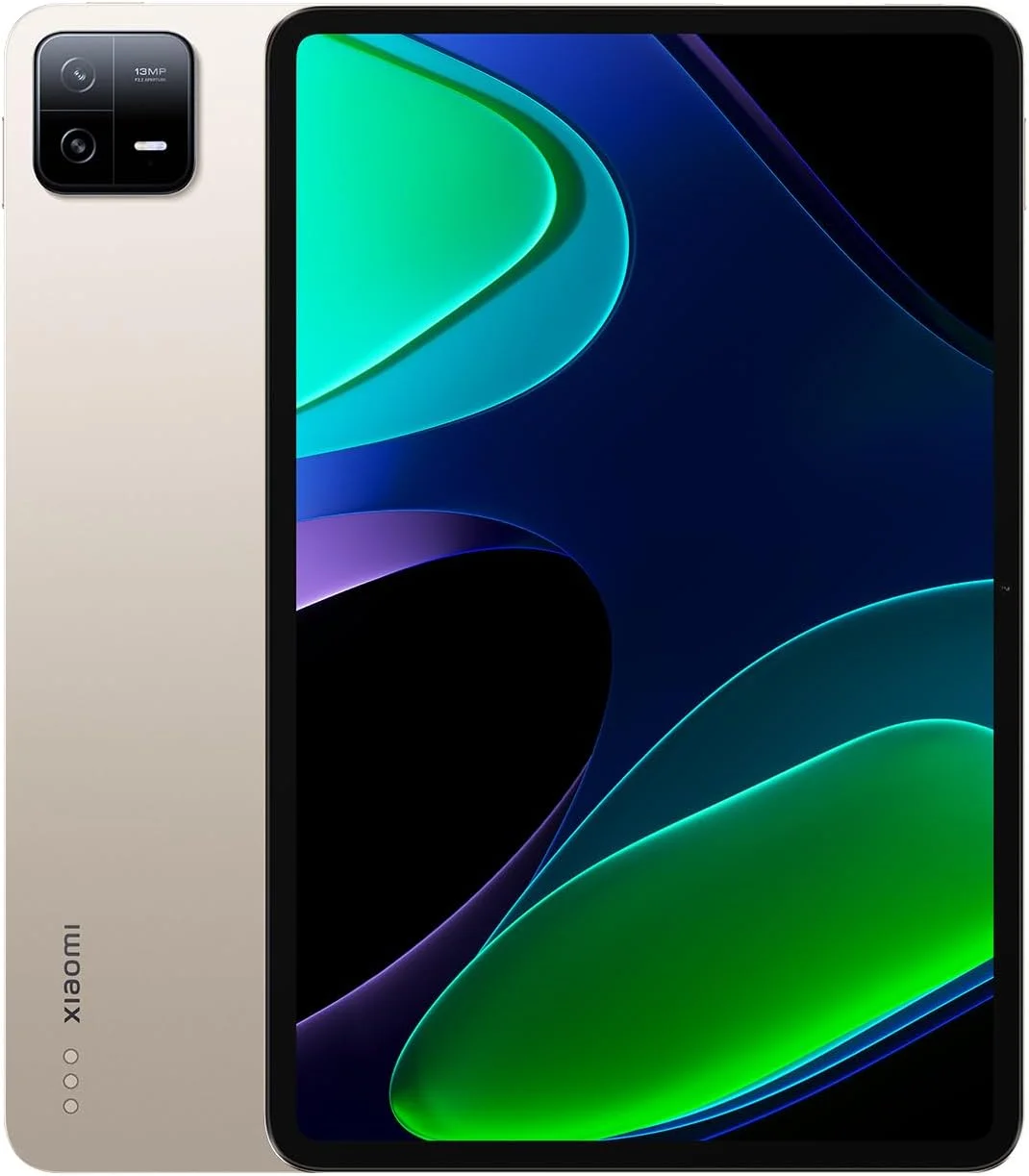 شیائومی پد 6 نسخه WiFi، 11 اینچ، 144 هرتز، 8840 میلی آمپر ساعت (بدون قابلیت تماس)، بلوتوث 5.2، چهار بلندگو، دوربین 13 مگاپیکسلی (طلایی، 128 گیگابایت + 6 گیگابایت رم)