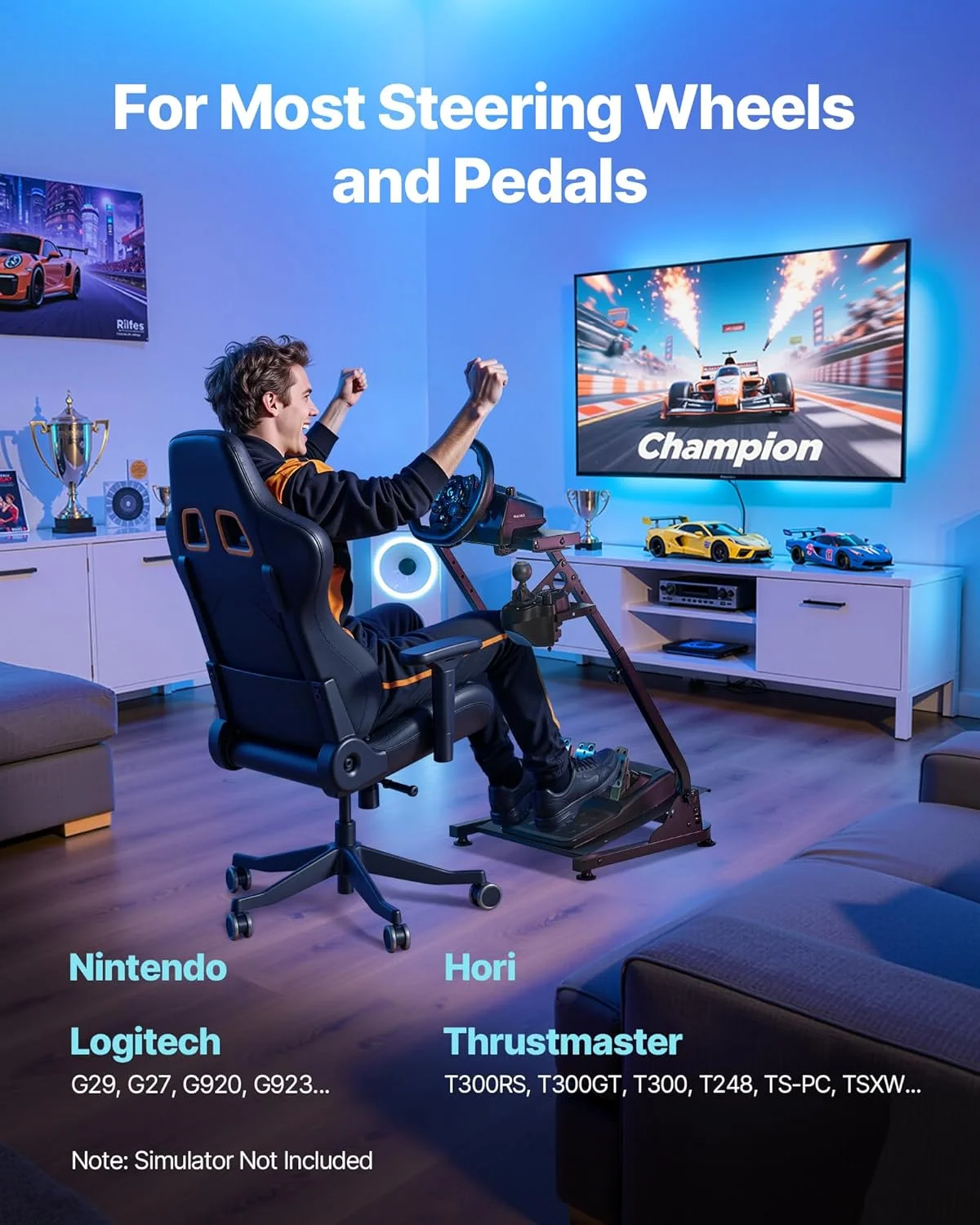 پایه فرمان مسابقه ویوور، پایه شبیه ساز قابل تنظیم و تاشو برای Logitech G29 G27 G920 G923، Thrustmaster T300RS T300GT T248 TS-PC TSXW Gaming Cockpit، پدال شبیه ساز شامل نمی شود