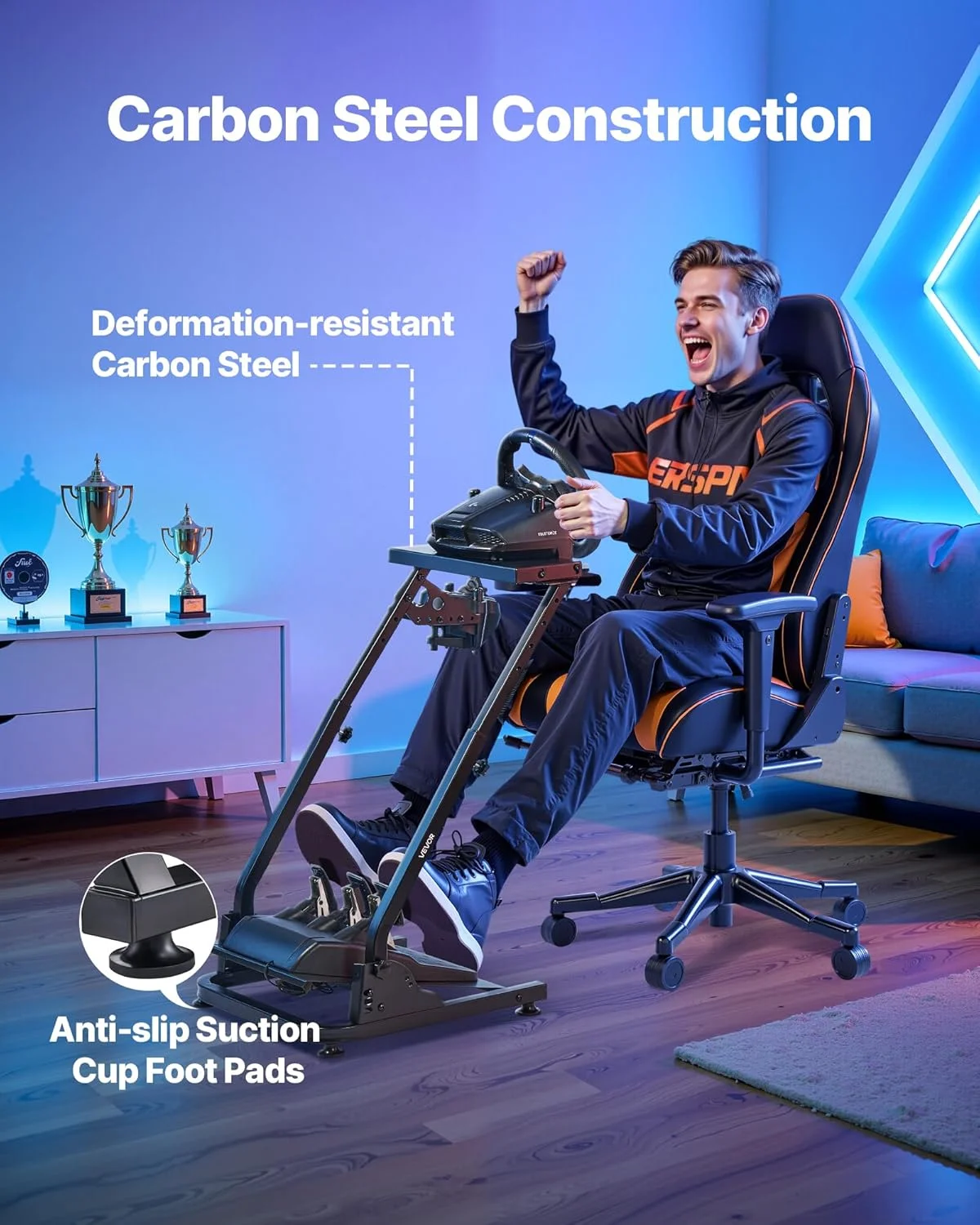 پایه فرمان مسابقه ویوور، پایه شبیه ساز قابل تنظیم و تاشو برای Logitech G29 G27 G920 G923، Thrustmaster T300RS T300GT T248 TS-PC TSXW Gaming Cockpit، پدال شبیه ساز شامل نمی شود