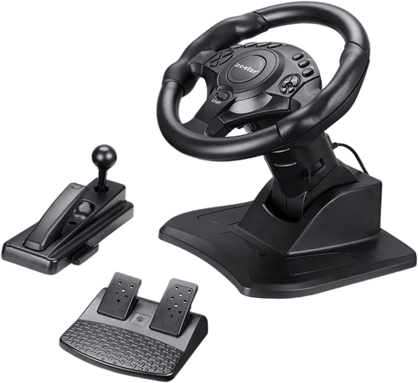 فرمان بازی پدال دار یونیورسال USB با ویبره برای 360 PC/Android چرخش 270 درجه، مشکی، 335x305x280mm فرمان بازی پدال دار یونیورسال USB با ویبره برای 360 PC/Android چرخش 270 درجه، مشکی، 335x305x280mm