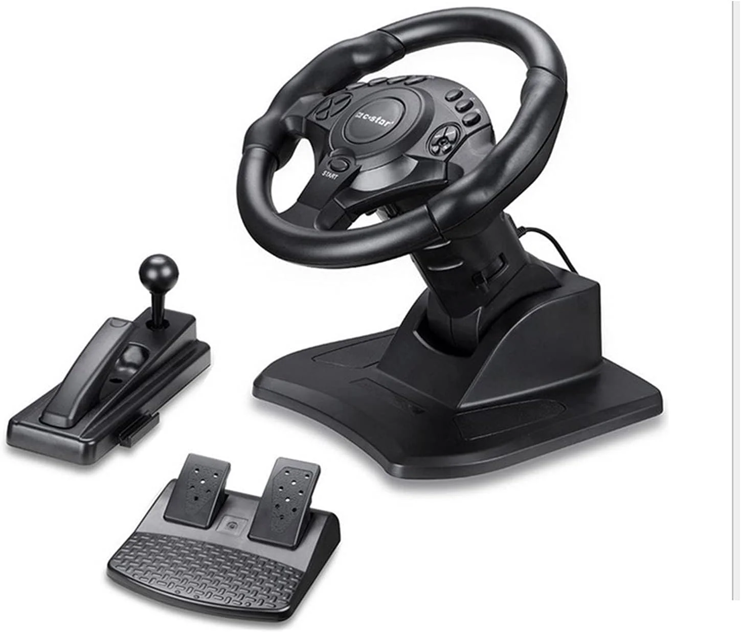 فرمان بازی پدال دار یونیورسال USB با ویبره برای 360 PC/Android چرخش 270 درجه، مشکی، 335x305x280mm