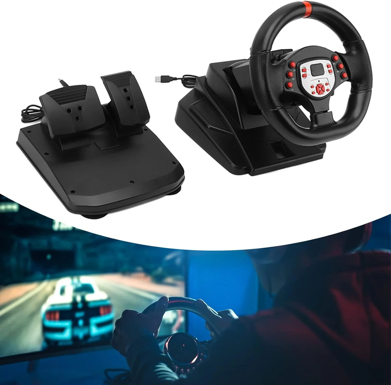 فرمان بازی 5 در 1، فرمان مسابقه ای قابل تنظیم با پدال و شیفتر 180 درجه برای PS3، برای ، برای PC