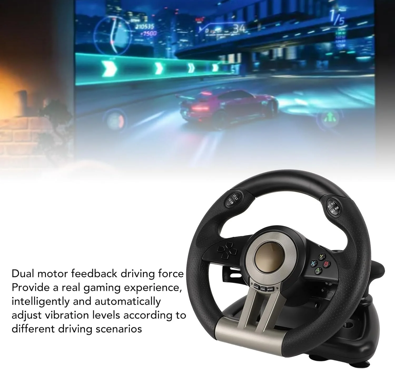 فرمان و پدال مسابقه ای کامپیوتر با تعویض دنده دستی، فرمان بازی USB جهانی با تنظیم لرزش هوشمند برای کامپیوتر