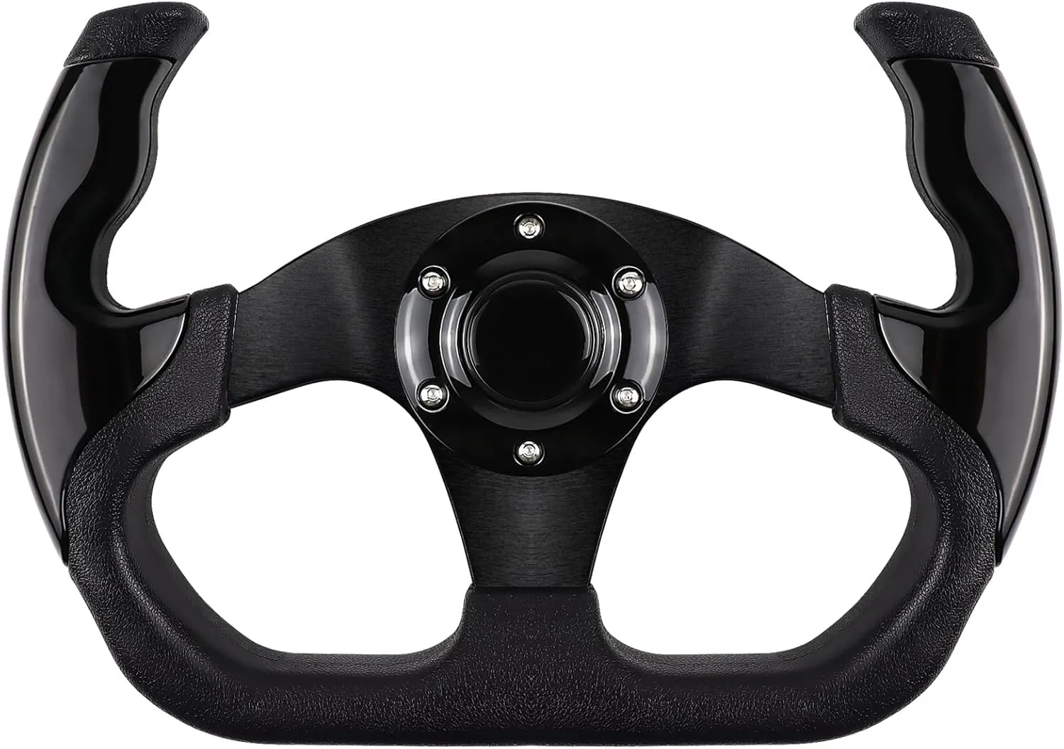 فرمان جهانی، فرمان بازی 6 پیچ ضد لغزش چرمی و آلومینیومی با دکمه بوق برای رانندگی شبیه ساز خودرو/فرمان اسپرت JDM (مشکی)