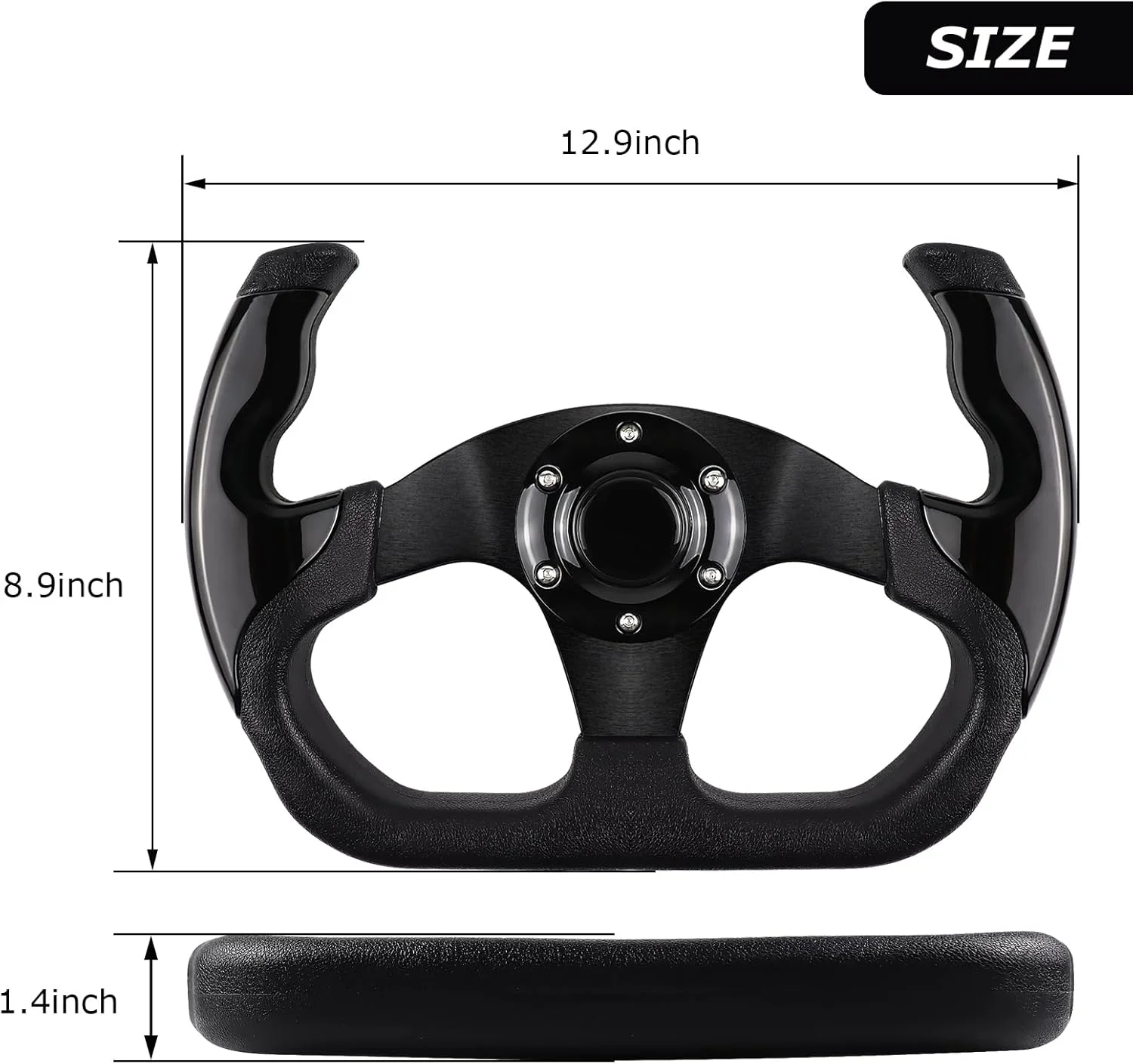فرمان جهانی، فرمان بازی 6 پیچ ضد لغزش چرمی و آلومینیومی با دکمه بوق برای رانندگی شبیه ساز خودرو/فرمان اسپرت JDM (مشکی)