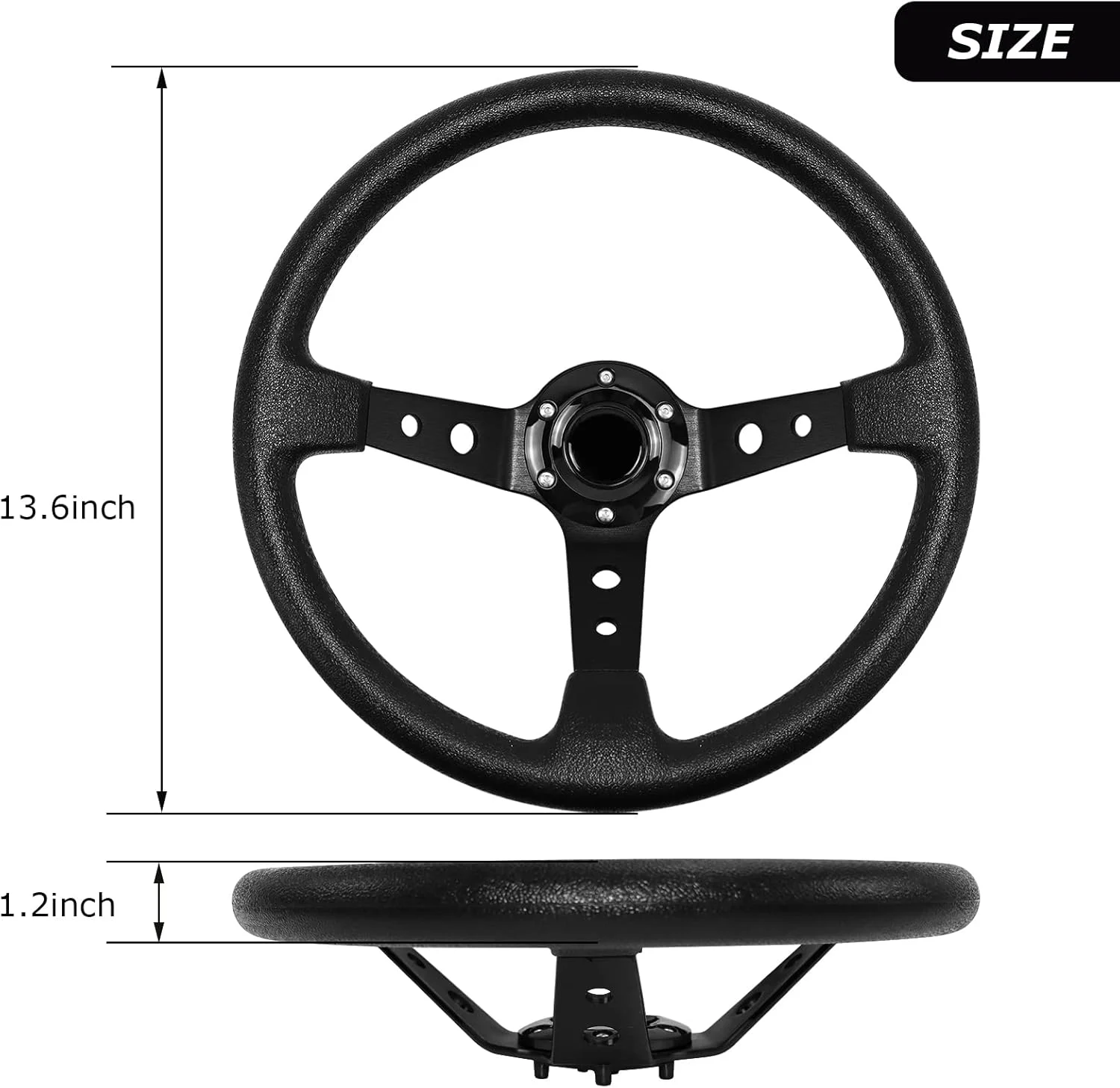 فرمان مسابقه ای عمیق، فرمان بازی 6 پیچ چرمی و آلومینیومی ضد لغزش با دکمه بوق برای مسابقه/رانندگی شبیه ساز ماشین/فرمان مسابقه ای اسپرت (مشکی)