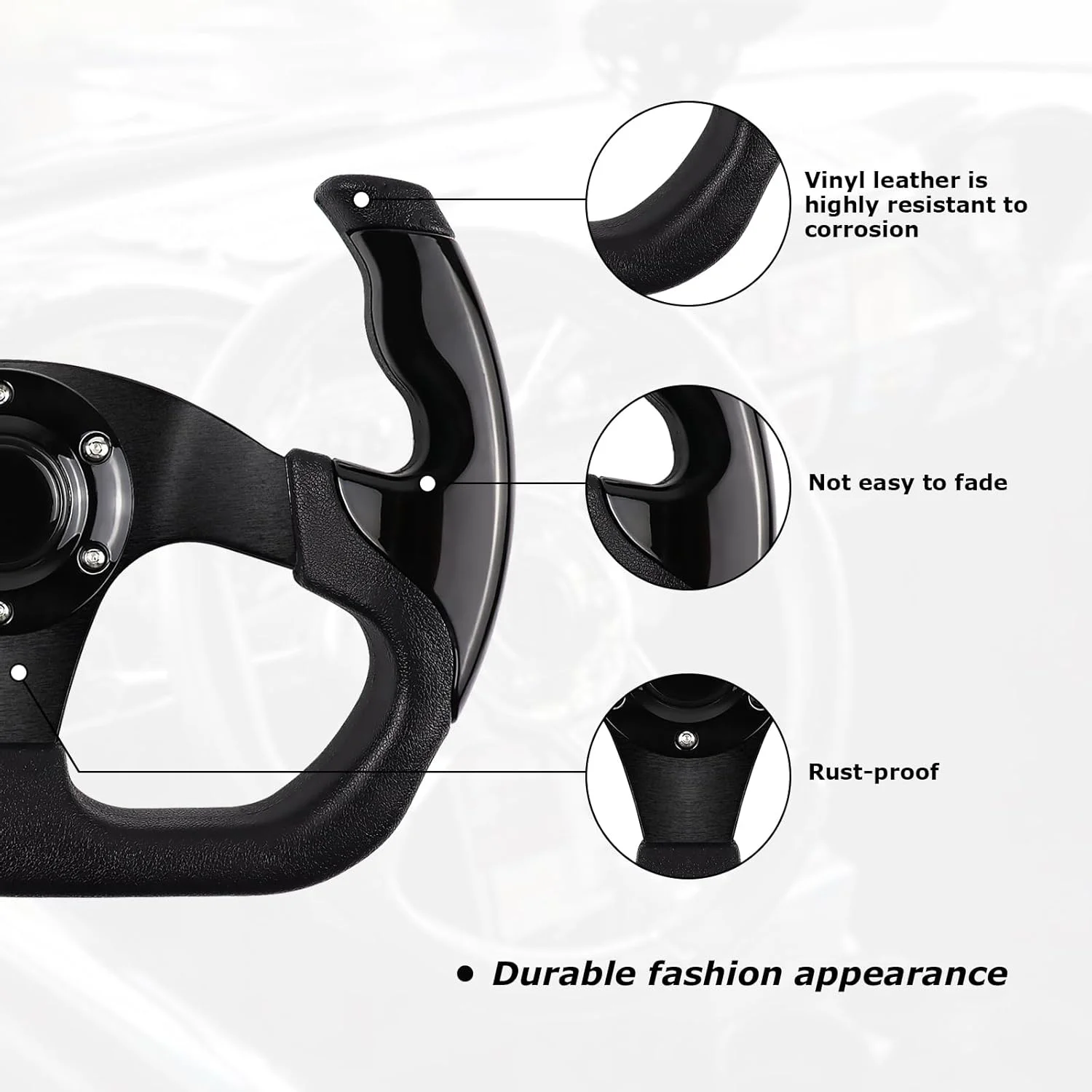 فرمان جهانی، فرمان بازی 6 پیچ ضد لغزش چرمی و آلومینیومی با دکمه بوق برای رانندگی شبیه ساز خودرو/فرمان اسپرت JDM (مشکی)