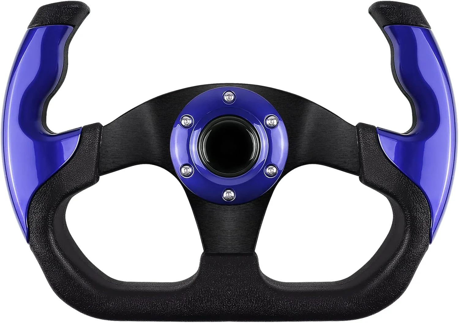 فرمان مسابقه ای یونیورسال، فرمان بازی 6 پیچ ضد لغزش چرمی و آلومینیومی با دکمه بوق برای رانندگی شبیه ساز خودرو/فرمان اسپرت JDM (آبی)
