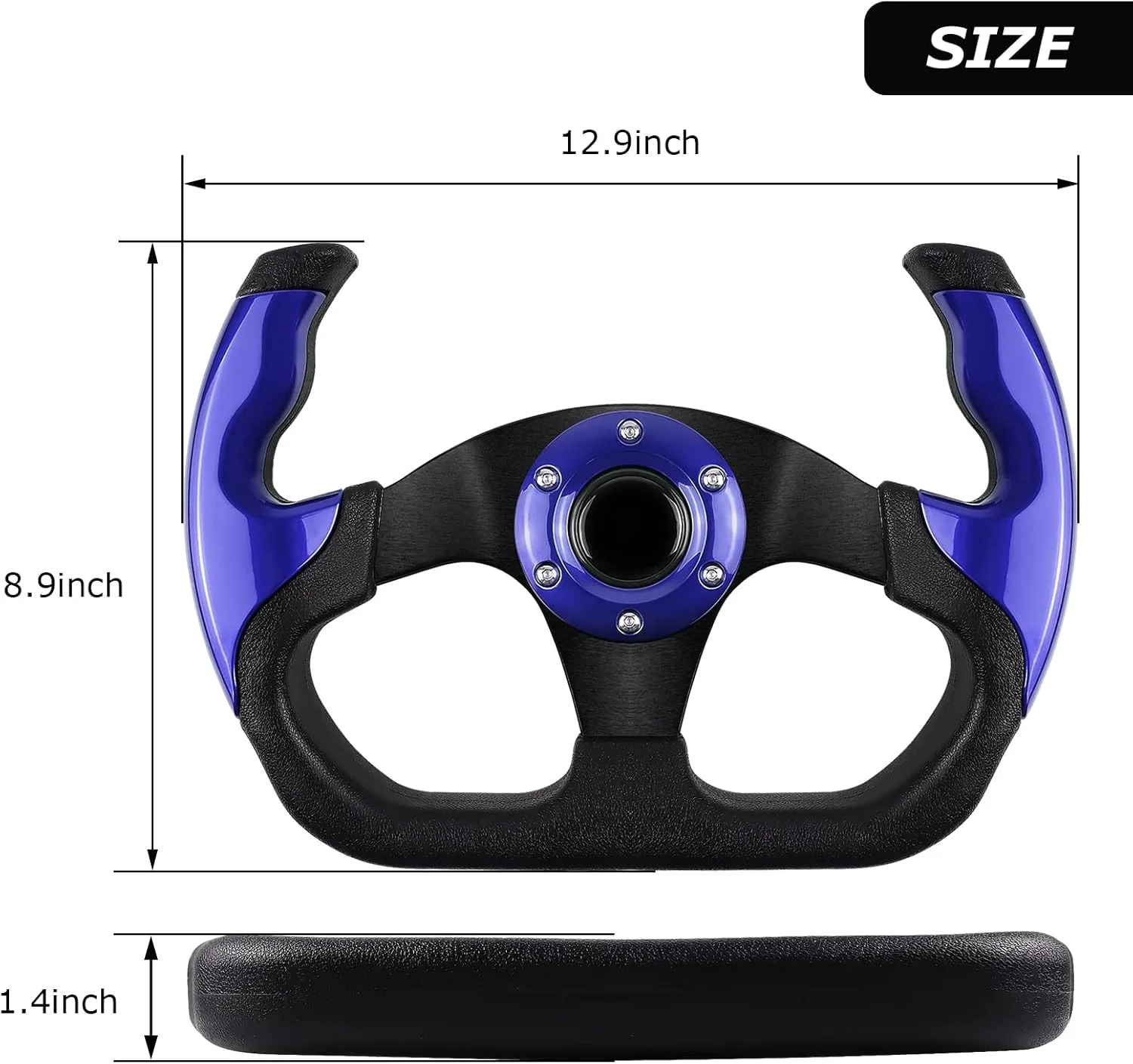 فرمان مسابقه ای یونیورسال، فرمان بازی 6 پیچ ضد لغزش چرمی و آلومینیومی با دکمه بوق برای رانندگی شبیه ساز خودرو/فرمان اسپرت JDM (آبی)