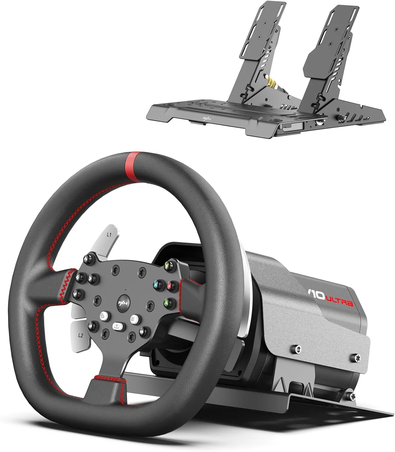 فرمان بازی PXN V10 Ultra Direct Drive برای PC، PS4، Xbox – فیدبک نیروی 3.2 نیوتن متر، موتور سروو، 4 پدال شیفتر، پدال‌های هال – فرمان مسابقه شبیه‌ساز برای شبیه‌سازهای رانندگی و بازی‌های مسابقه‌ای