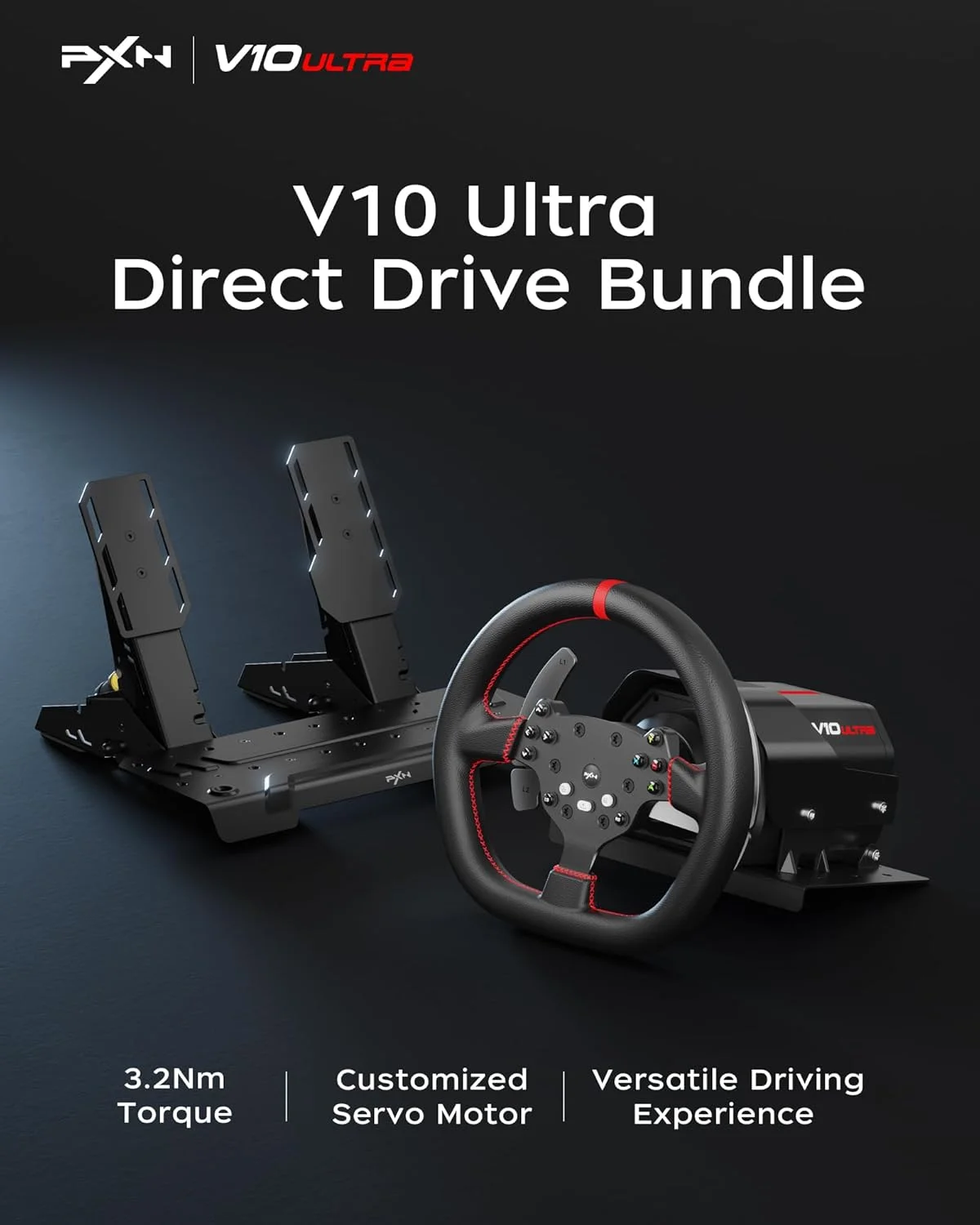 فرمان بازی PXN V10 Ultra Direct Drive برای PC، PS4، Xbox – فیدبک نیروی 3.2 نیوتن متر، موتور سروو، 4 پدال شیفتر، پدالهای هال – فرمان مسابقه شبیهساز برای شبیهسازهای رانندگی و بازیهای مسابقهای فرمان بازی PXN V10 Ultra Direct Drive برای PC، PS4، Xbox – فیدبک نیروی 3.2 نیوتن متر، موتور سروو، 4 پدال شیفتر، پدالهای هال – فرمان مسابقه شبیهساز برای شبیهسازهای رانندگی و بازیهای مسابقهای