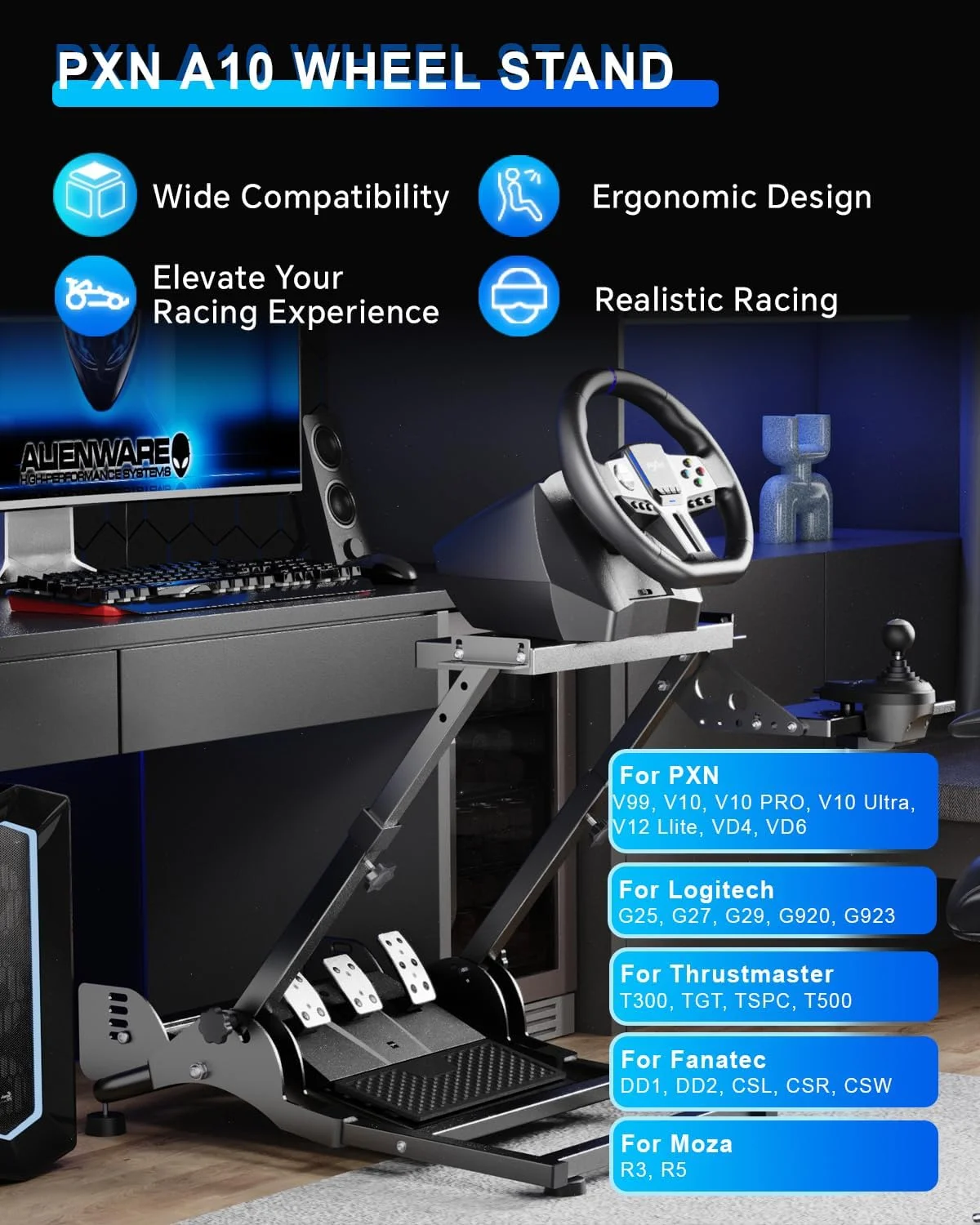 پایه فرمان بازی PXN A10 – پایه چرخ مسابقه ای تاشو و قابل تنظیم V3 PRO V900 V9 V99 V10, G25 G27 G29 G920 G923, T248 T300RS T500RS TS-PC پایه فرمان بازی PXN A10 – پایه چرخ مسابقه ای تاشو و قابل تنظیم V3 PRO V900 V9 V99 V10, G25 G27 G29 G920 G923, T248 T300RS T500RS TS-PC