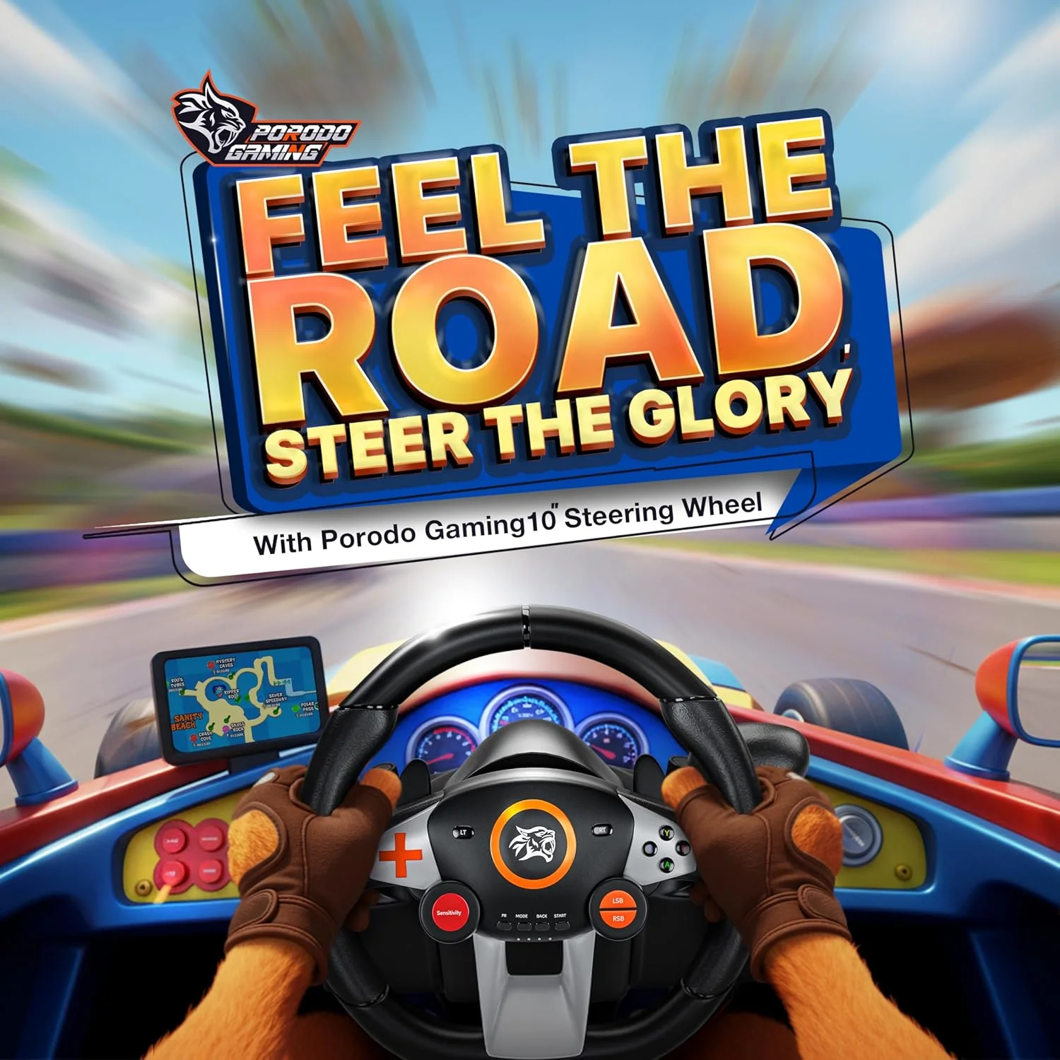 فرمان مسابقه بازی Porodo، فرمان 270 درجه با پدال و اهرم دنده، فرمان رانندگی مسابقه ای 10 اینچی سازگار با PC/PS3/PS4/N-Switch/XBOX One/Android TV Box