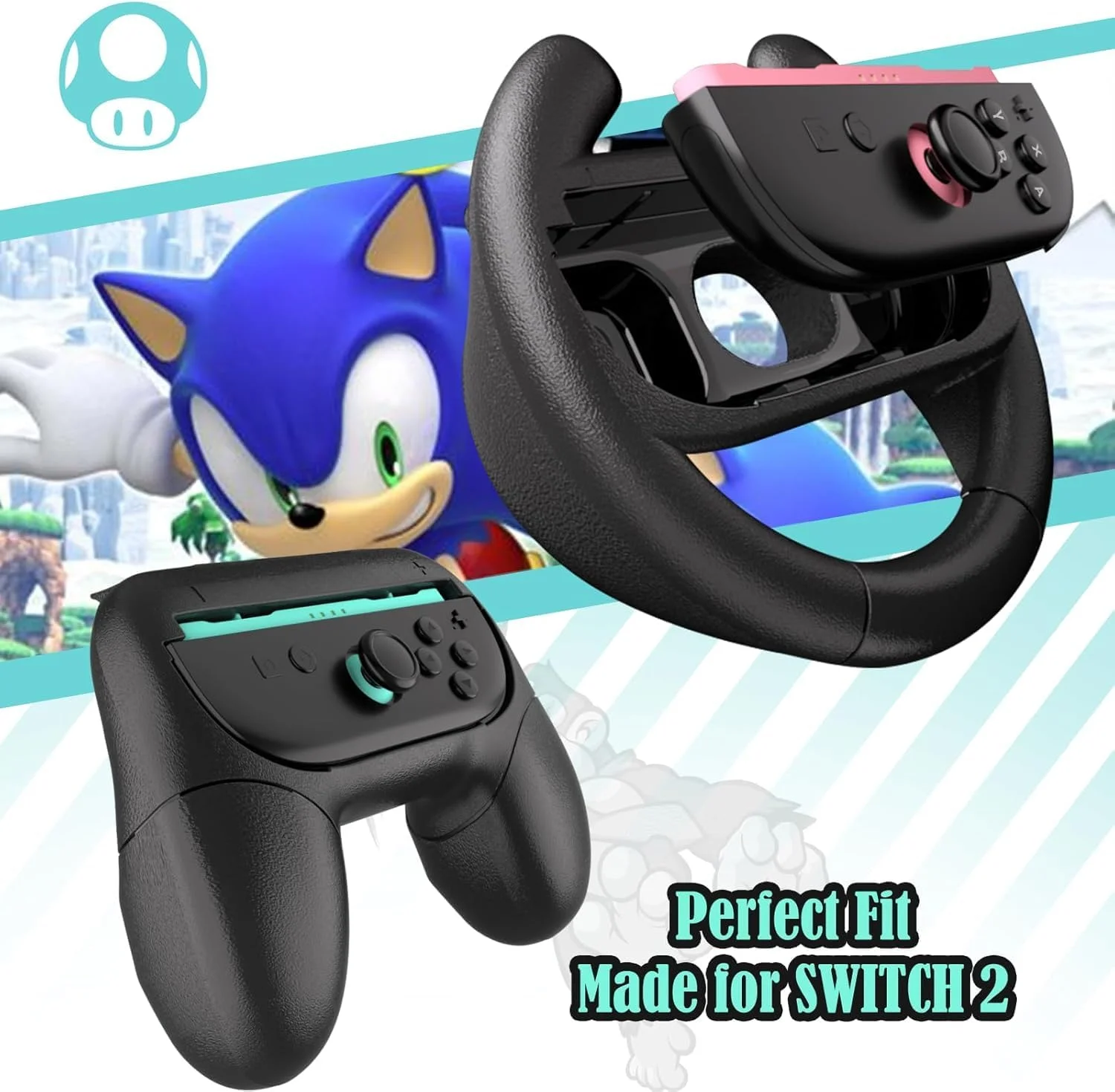 ست گریپ و فرمان جوی-کان برای نینتندو سوییچ 2 (بسته 4 در 1) - لوازم جانبی ارگونومیک برای ماریو کارت و چند نفره - سازگار با جوی-کان 2