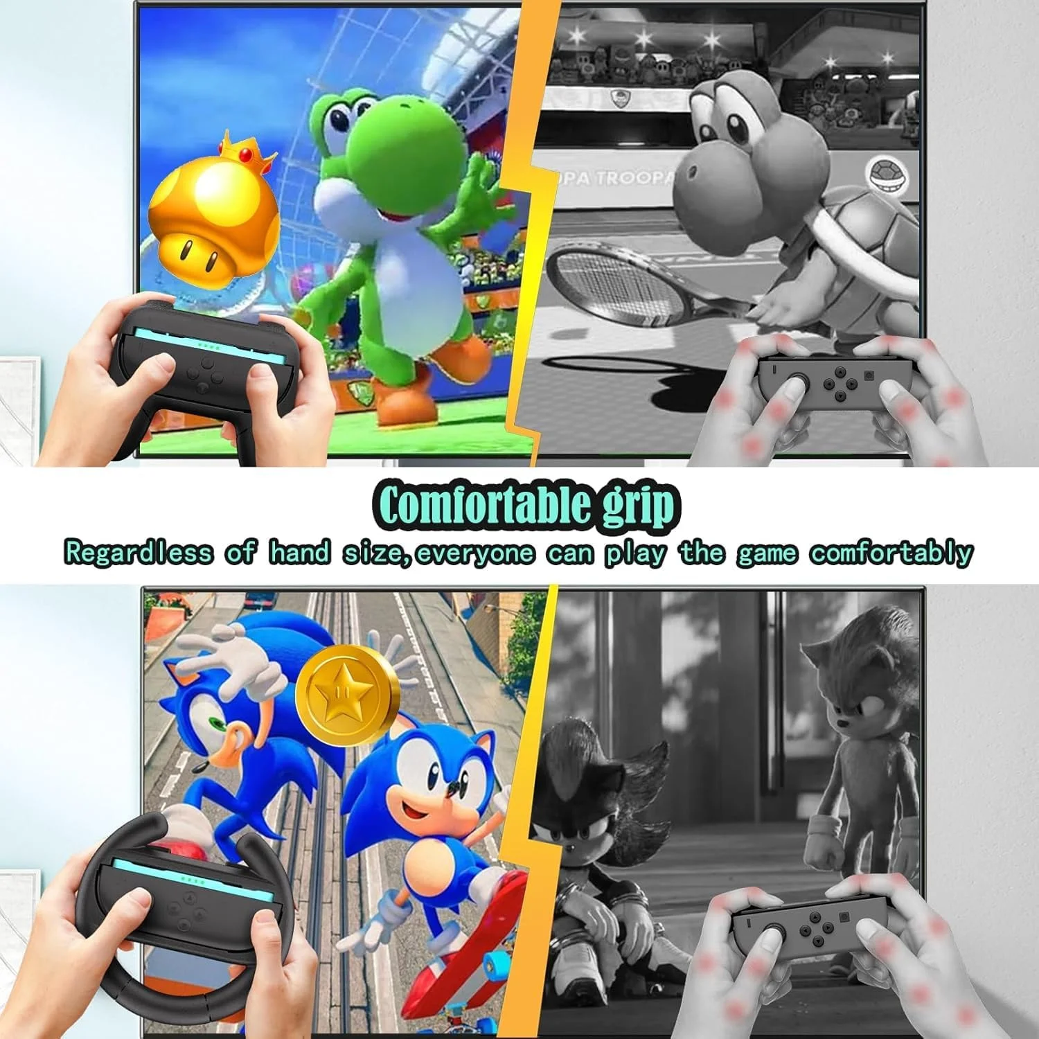 ست گریپ و فرمان جوی-کان برای نینتندو سوییچ 2 (بسته 4 در 1) - لوازم جانبی ارگونومیک برای ماریو کارت و چند نفره - سازگار با جوی-کان 2