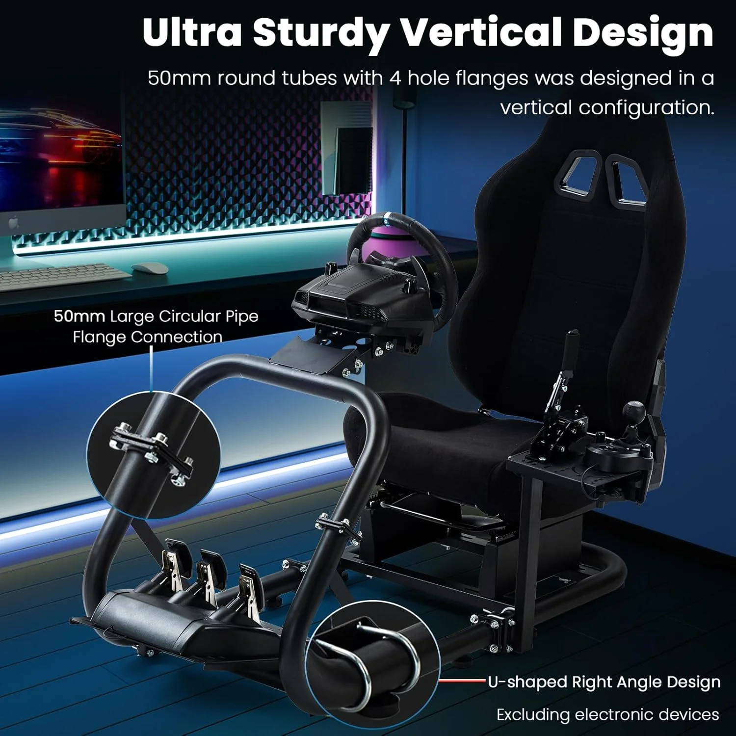 کابین خلبان شبیه ساز پرواز پیشرفته Minneer با صندلی مشکی مناسب برای Logitech Thrustmaster Fanatec G29 G920، پایه رانندگی حرفه ای بدون پدال چرخ و ترمز دستی کابین خلبان شبیه ساز پرواز پیشرفته Minneer با صندلی مشکی مناسب برای Logitech Thrustmaster Fanatec G29 G920، پایه رانندگی حرفه ای بدون پدال چرخ و ترمز دستی