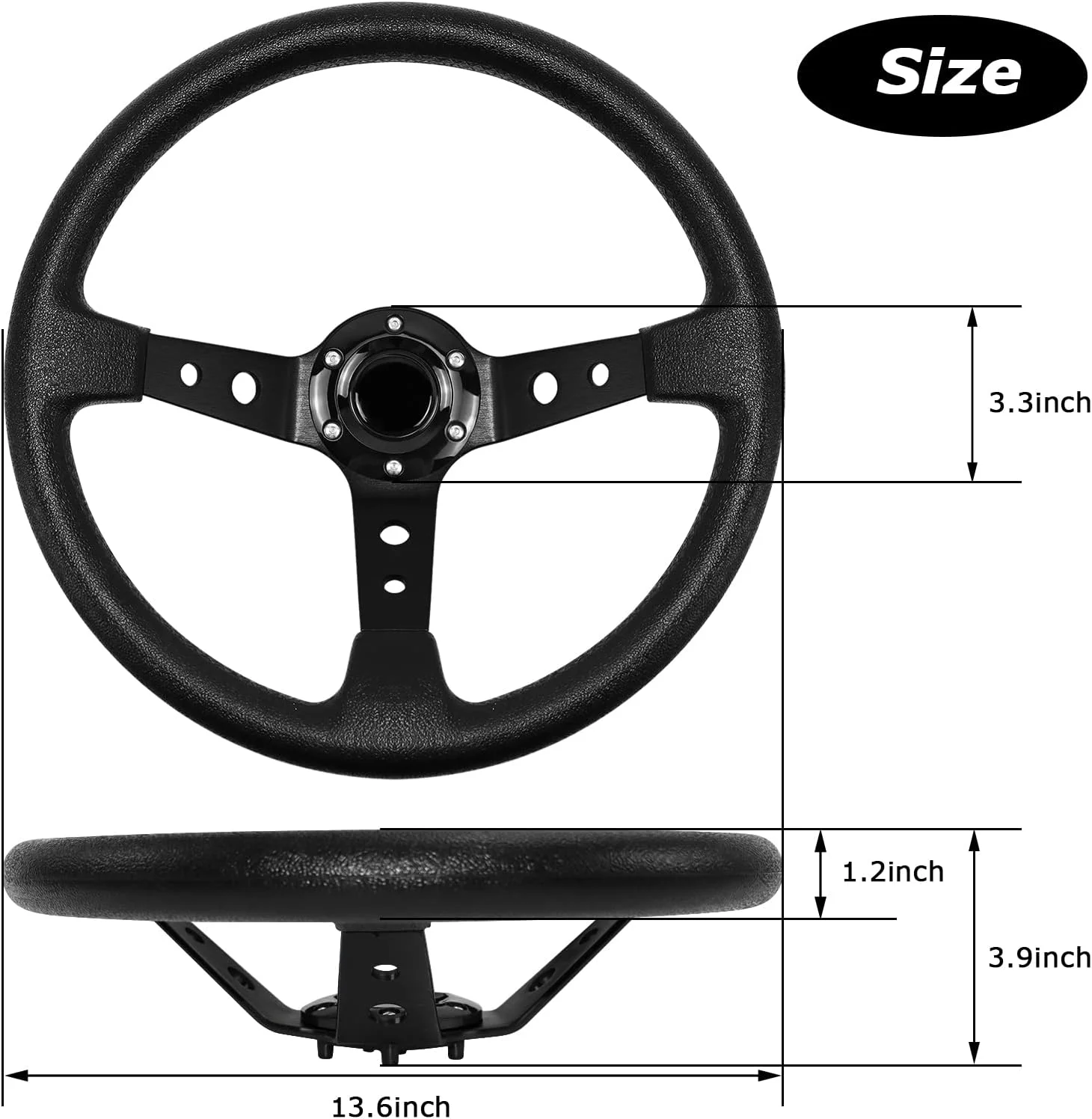 فرمان مسابقه ای یونیورسال، فرمان بازی 345 میلی متری با روکش چرم وینیل و دکمه بوق برای مسابقه/رالی/موتوراسپرت/شبیه ساز رانندگی خودرو (مشکی)