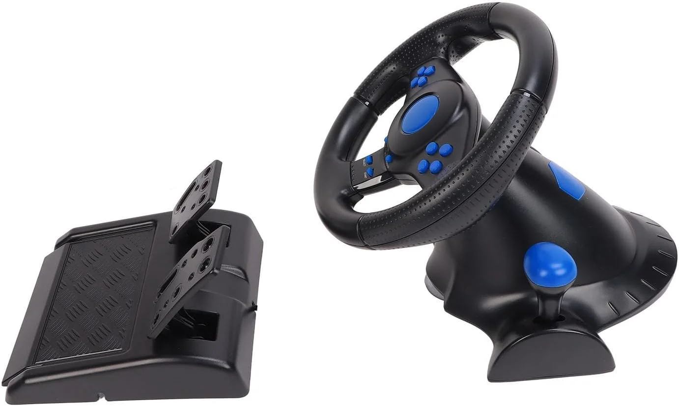 فرمان بازی Luqeeg، فرمان بازی مسابقه ای با چرخش 180 درجه، فرمان بازی ماشین USB 7 در 1 با پدال، لوازم جانبی بازی فرمان بازی مسابقه ای ماشین USB برای کامپیوتر
