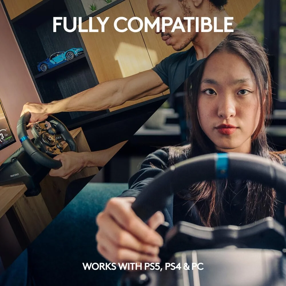 فرمان و پدال مسابقه لاجیتک G923، فیدبک TRUEFORCE، طراحی رانندگی واکنش‌گرا، کنترل لانچ کلاچ دوگانه، روکش فرمان چرمی اصل، برای PS5 Pro، PS5، PS4، PC - مشکی - نسخه امارات