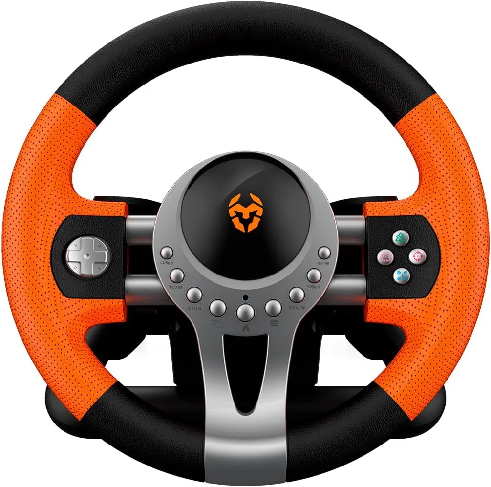 فرمان بازی KROM K-Driver با پدال و لرزش سازگار با PC، PS3، PS4 و Xbox One با دنده، پدال های تعویض دنده و 12 دکمه، پورت USB برای بازی های مسابقه ای