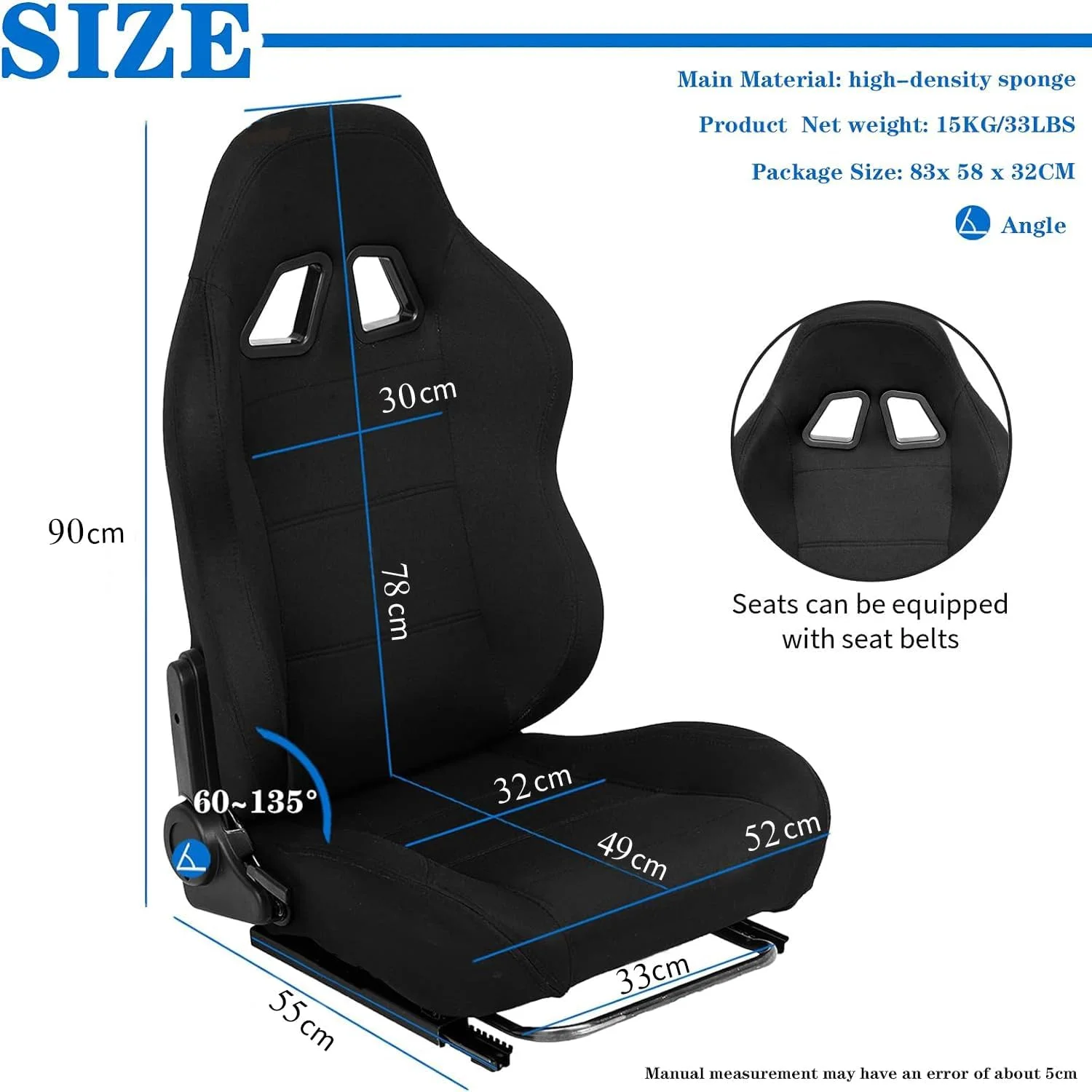 صندلی مسابقه ای شبیه ساز بازی LIODUX با قابلیت تنظیم دوگانه، صندلی شبیه ساز بازی، صندلی بازی های ویدیویی، مشکی (صندلی مسابقه ای)