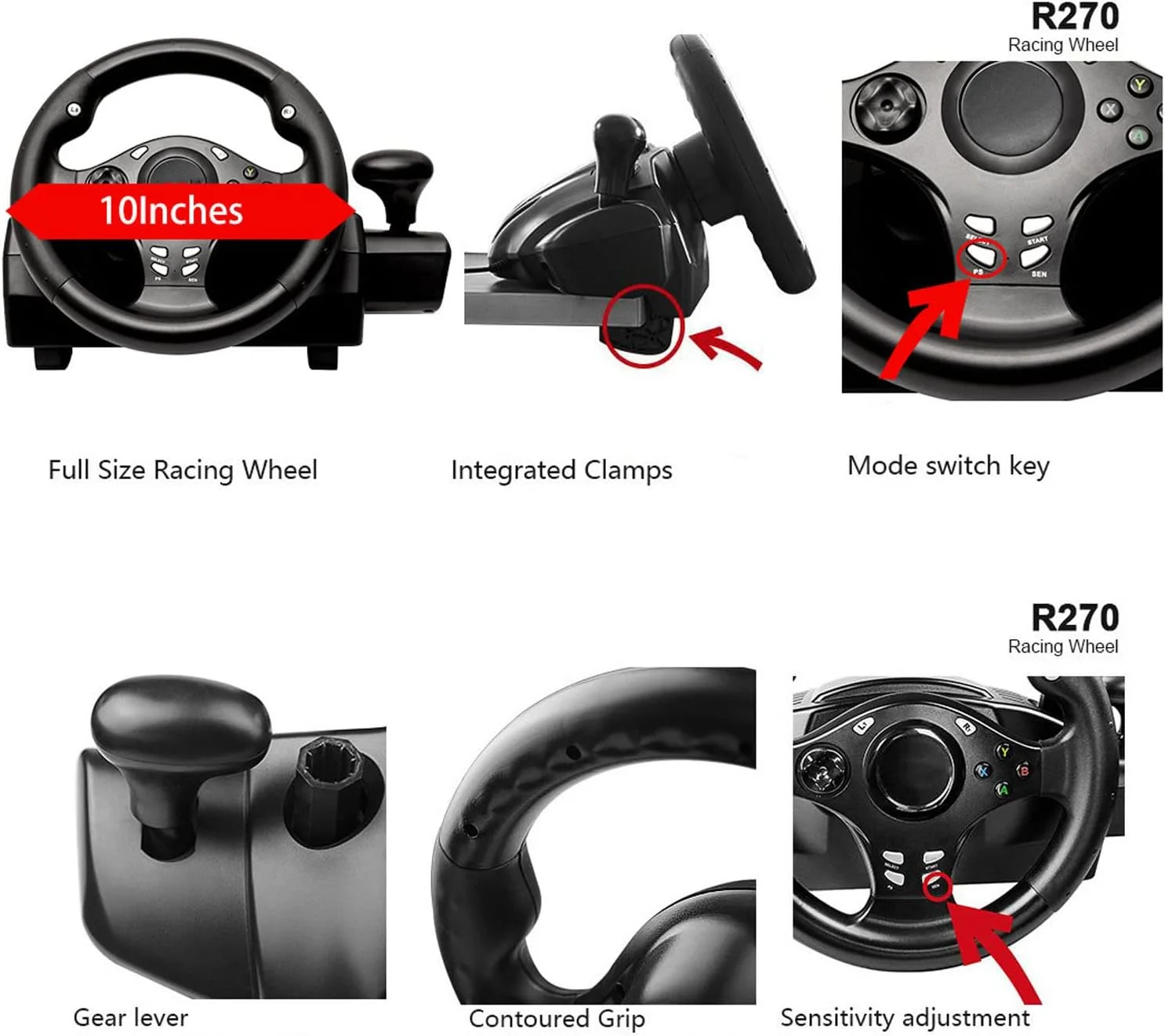 فرمان مسابقه ای فولاندا، فرمان مسابقه ای نیروی محرکه 7 در 1 و پدال های کف، فرمان مسابقه ای بازی USB PC جهانی 270 درجه برای PC، برای PS3، برای Xbox One، برای Xbox، برای 360