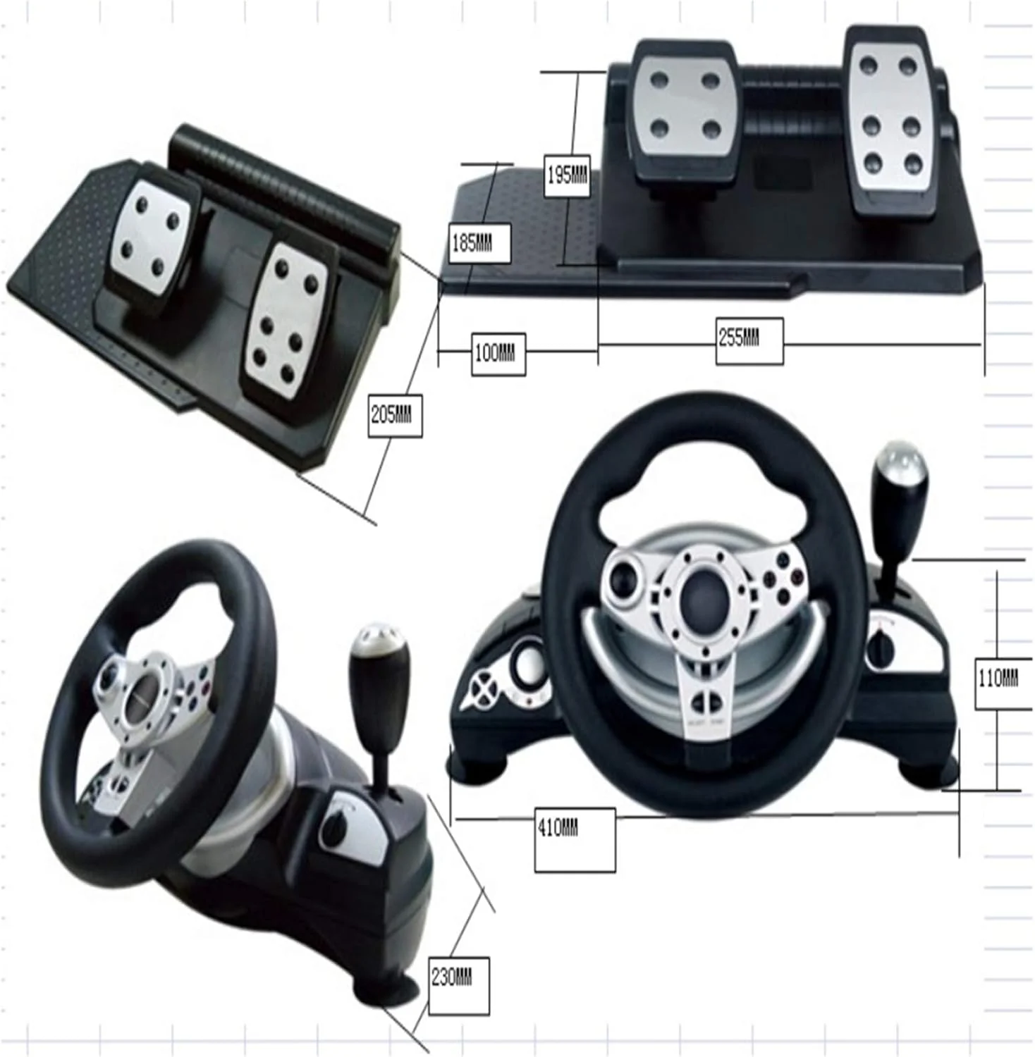 فرمان بازی شبیه‌ساز رانندگی سازگار با Ps3/Ps2/Pc/F1، دسته بازی ویبره دار استیم، فرمان مسابقه ای همه کاره، سفید نقره ای