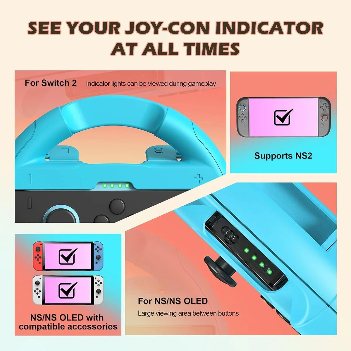 فرمان مسابقه ای Chucai برای سوییچ 2، بسته 2 عددی لوازم جانبی مسابقه ای Joy-Con برای ماریو کارت، لوازم جانبی بازی مسابقه ای ارگونومیک، سازگار با World 9/8، طراحی ارگونومیک خستگی دست را کاهش می دهد