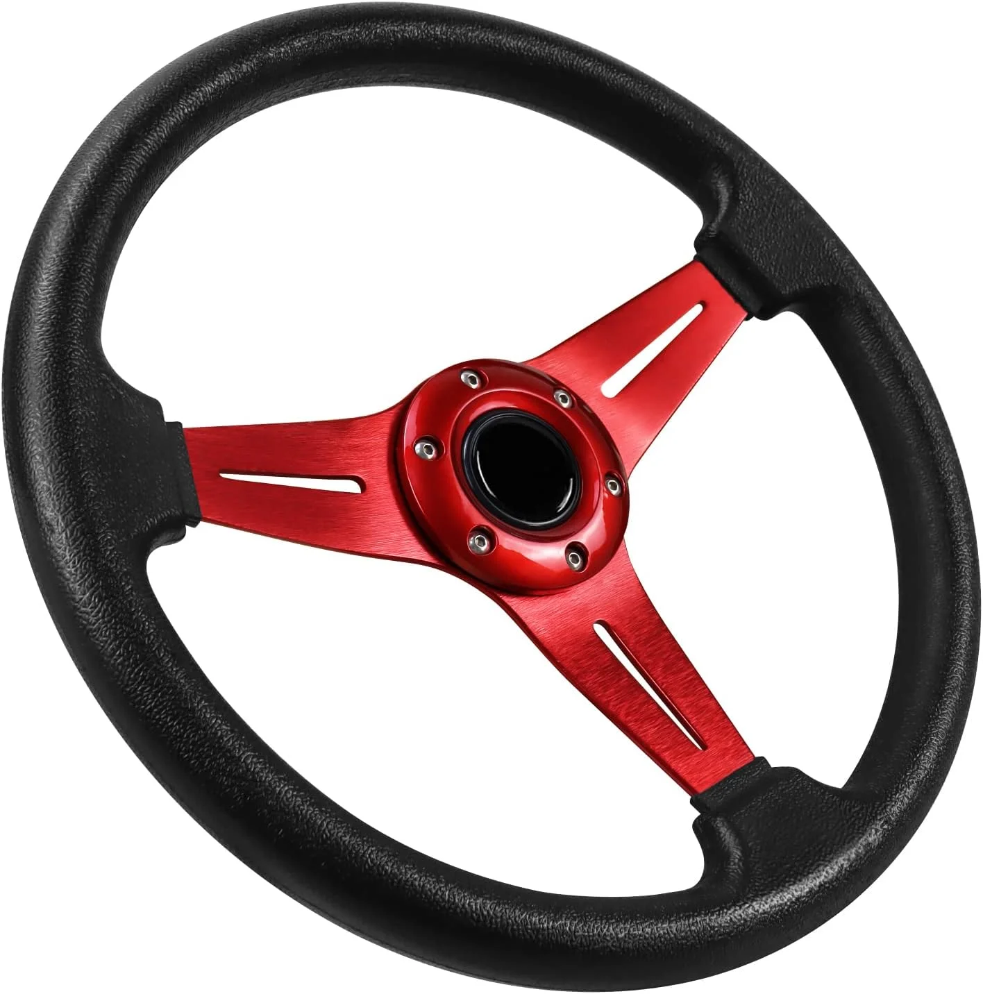 فرمان مسابقه ای یونیورسال Acclcors، فرمان بازی، 34.5 سانتیمتر، 6 پیچ، روکش چرم وینیل با دکمه بوق برای مسابقه/رالی/موتوراسپرت/شبیه سازی خودرو (قرمز) فرمان مسابقه ای یونیورسال Acclcors، فرمان بازی، 34.5 سانتیمتر، 6 پیچ، روکش چرم وینیل با دکمه بوق برای مسابقه/رالی/موتوراسپرت/شبیه سازی خودرو (قرمز)