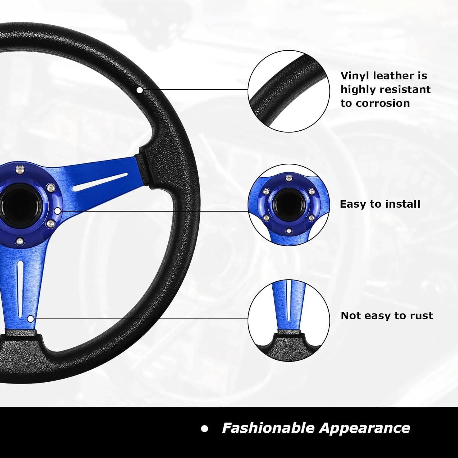 فرمان مسابقه ای یونیورسال، فرمان دریفتینگ، فرمان مسابقه ای گیمینگ، 34.5 سانتیمتر، چرم وینیل با 6 پیچ و دکمه بوق برای مسابقه، رالی، موتوراسپرت، شبیه سازی خودرو