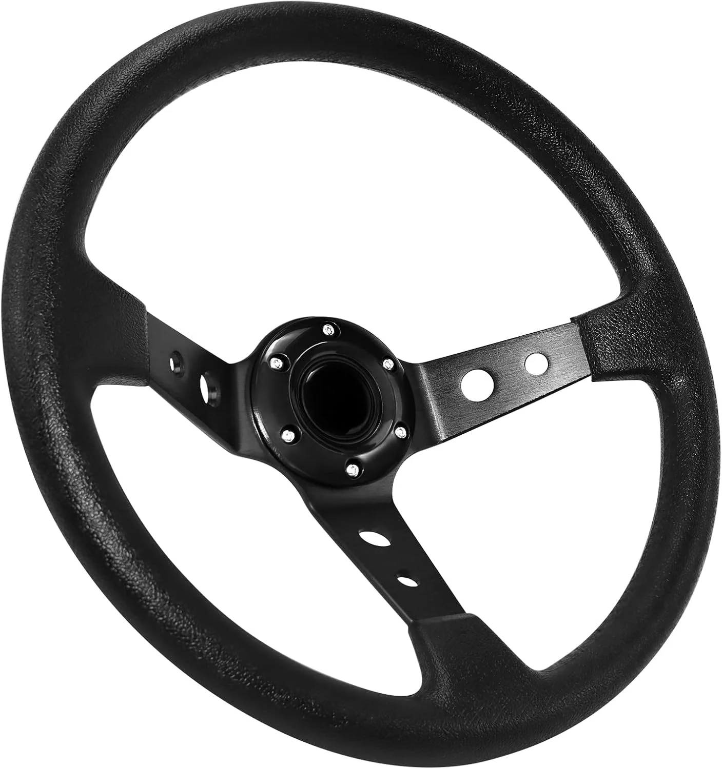 فرمان مسابقه ای یونیورسال، فرمان دریفت، فرمان گیمینگ، 34.5 سانتیمتر، 6 پیچ، روکش وینیل، چرم، گود با دکمه بوق برای مسابقه، رالی، موتوراسپرت، خودرو فرمان مسابقه ای یونیورسال، فرمان دریفت، فرمان گیمینگ، 34.5 سانتیمتر، 6 پیچ، روکش وینیل، چرم، گود با دکمه بوق برای مسابقه، رالی، موتوراسپرت، خودرو