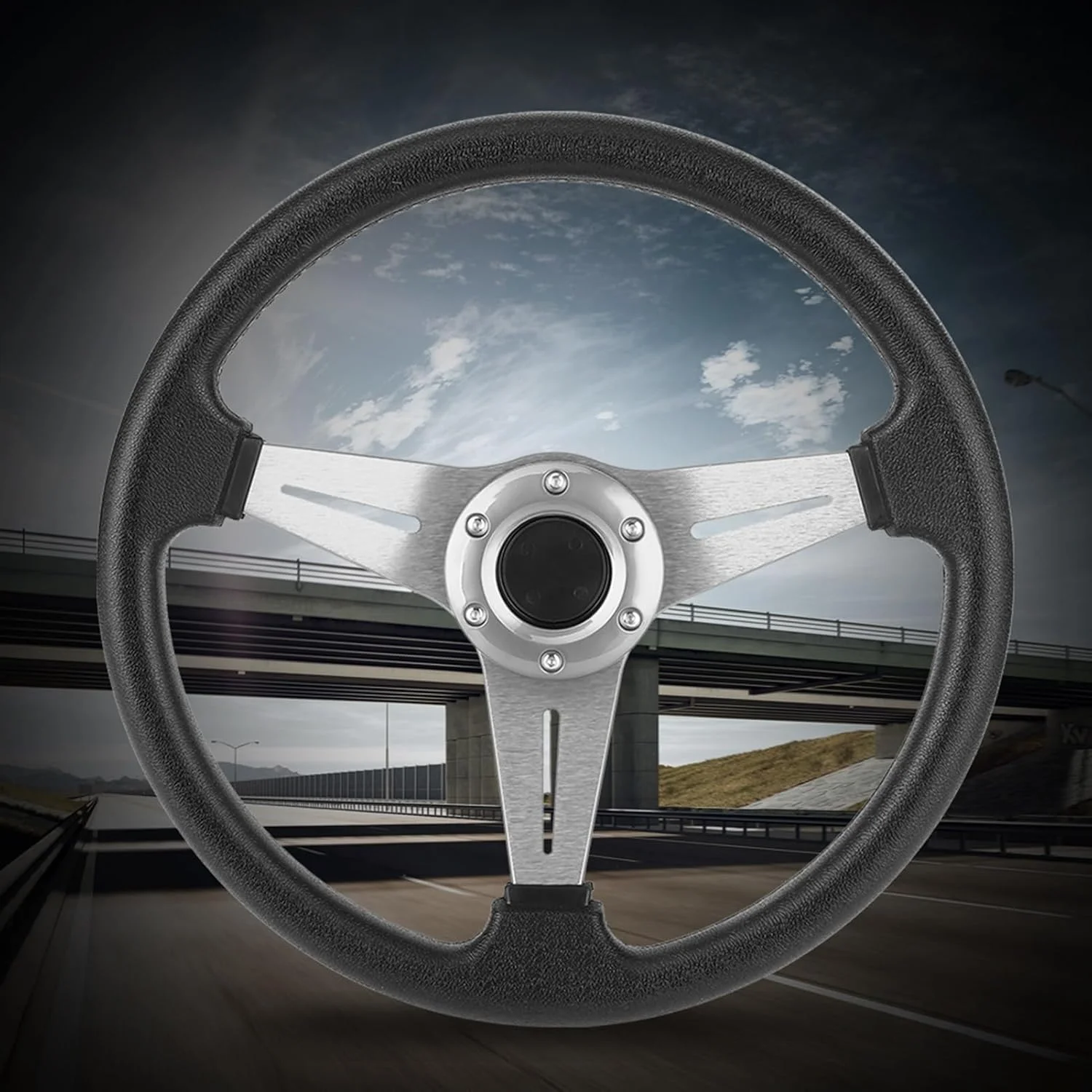 فرمان مسابقه ای 14 اینچی - فرمان بازی چرمی PU با دکمه بوق، لوازم جانبی اسپرت اصلاح شده خودرو فرمان مسابقه ای 14 اینچی - فرمان بازی چرمی PU با دکمه بوق، لوازم جانبی اسپرت اصلاح شده خودرو