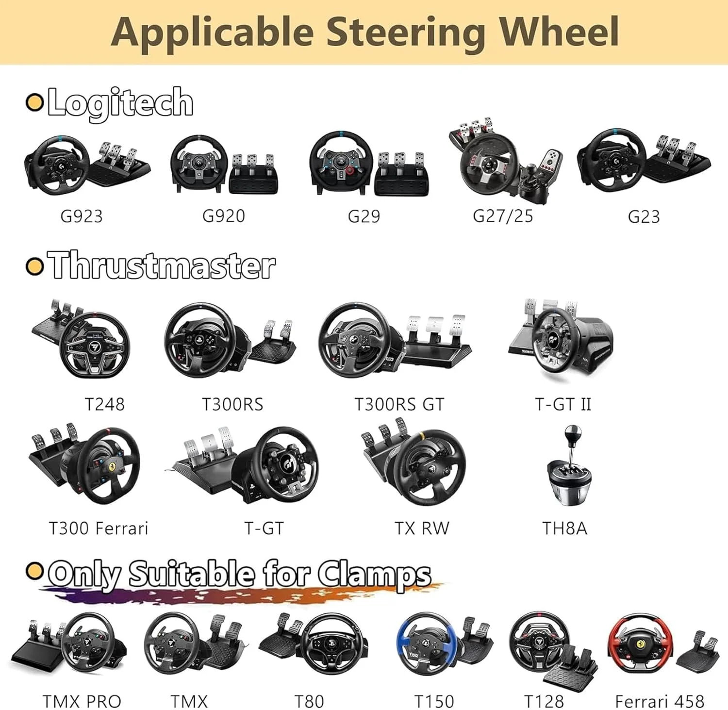 پایه فرمان مسابقه ای، شبیه ساز فرمان قابل تنظیم، سازگار با Logitech G25, G27, G29, G920، مشکی 58 * 48 * 80 سانتی متر