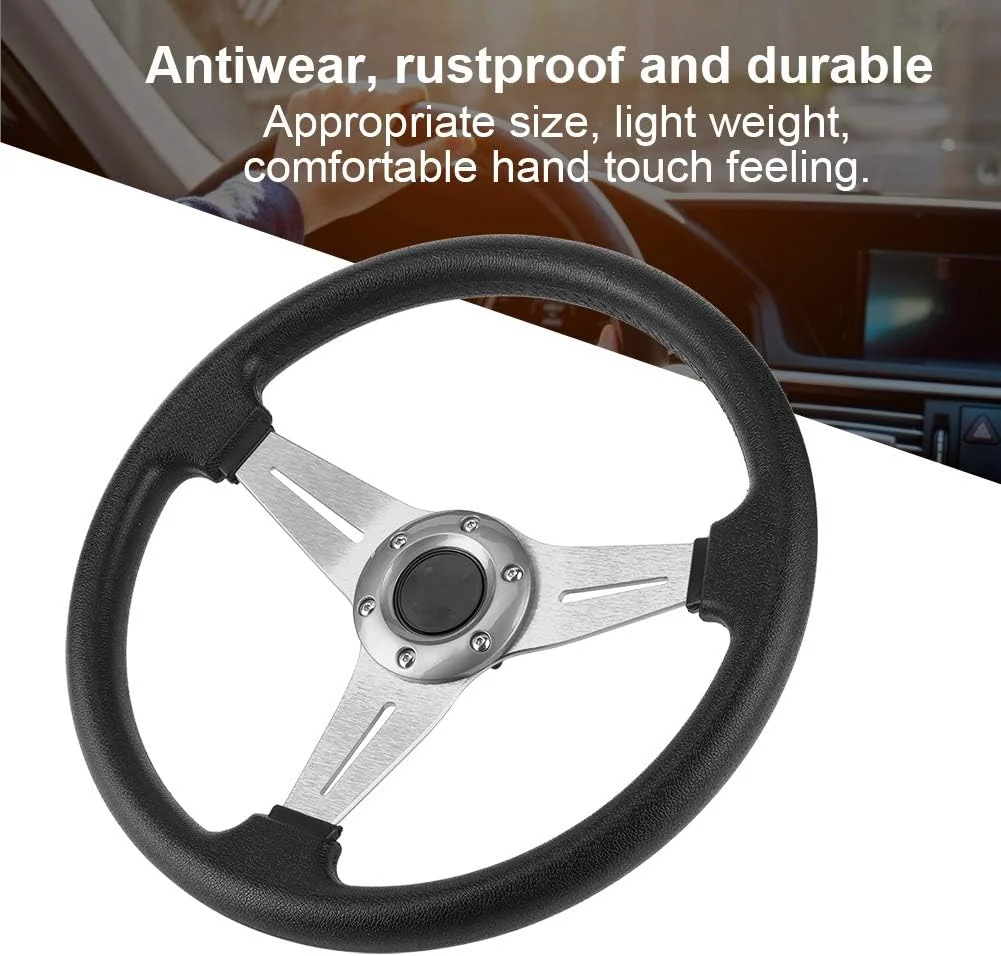 فرمان مسابقه ای 14 اینچی - فرمان بازی چرمی PU با دکمه بوق، لوازم جانبی اسپرت اصلاح شده خودرو فرمان مسابقه ای 14 اینچی - فرمان بازی چرمی PU با دکمه بوق، لوازم جانبی اسپرت اصلاح شده خودرو