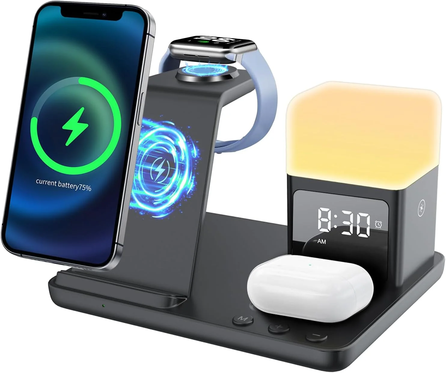 شارژر بیسیم، ایستگاه شارژ بیسیم 6 در 1 با چراغ شب، ساعت زنگدار، شارژر مغناطیسی سریع 15 واتی، سازگار با آیفون، سامسونگ گلکسی، اپل واچ، ایرپادز پرو، گلکسی بادز، آداپتور 20 واتی شارژر بیسیم، ایستگاه شارژ بیسیم 6 در 1 با چراغ شب، ساعت زنگدار، شارژر مغناطیسی سریع 15 واتی، سازگار با آیفون، سامسونگ گلکسی، اپل واچ، ایرپادز پرو، گلکسی بادز، آداپتور 20 واتی