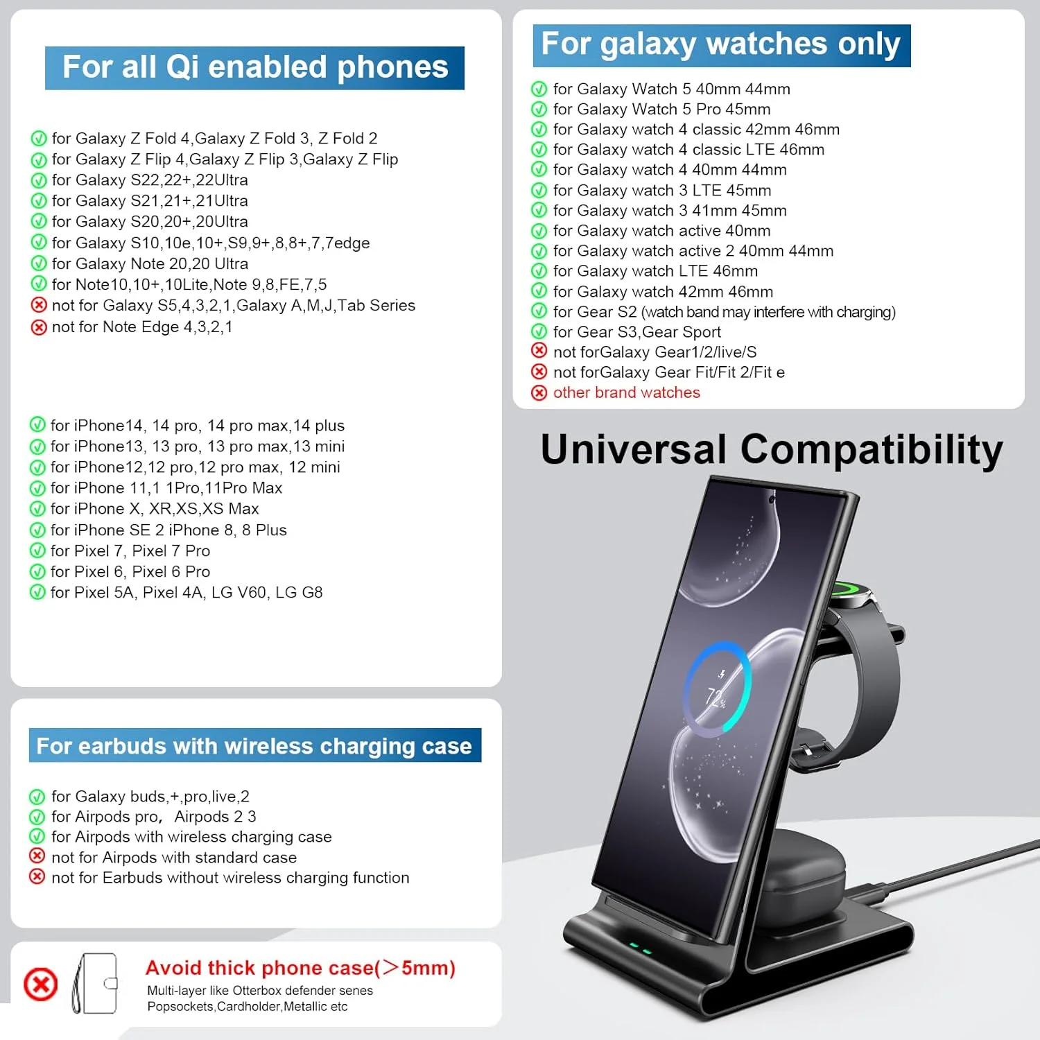 پایه شارژ بیسیم برای سامسونگ، داک استند شارژر بیسیم 3 در 1 برای گلکسی واچ 7/Ultra/6/5/4، گلکسی S25 S24 S23 Z Flip 6 Z Fold 6 و گلکسی بادز (بدون آداپتور) پایه شارژ بیسیم برای سامسونگ، داک استند شارژر بیسیم 3 در 1 برای گلکسی واچ 7/Ultra/6/5/4، گلکسی S25 S24 S23 Z Flip 6 Z Fold 6 و گلکسی بادز (بدون آداپتور)