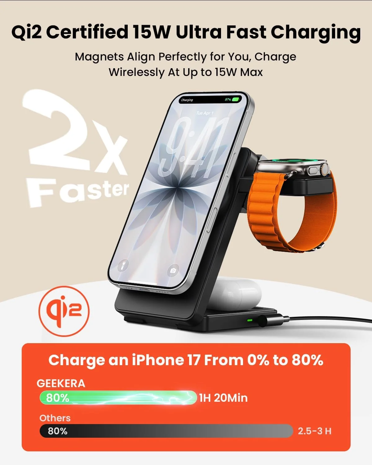 استند شارژ بیسیم سریع 15 واتی Qi2، شارژر بیسیم مغناطیسی 3 در 1 GEEKERA برای دستگاههای اپل، داک شارژ تاشو مسافرتی برای آیفون 17، 16، 15، 14، 13، 12، برای اپل واچ و ایرپادز استند شارژ بیسیم سریع 15 واتی Qi2، شارژر بیسیم مغناطیسی 3 در 1 GEEKERA برای دستگاههای اپل، داک شارژ تاشو مسافرتی برای آیفون 17، 16، 15، 14، 13، 12، برای اپل واچ و ایرپادز