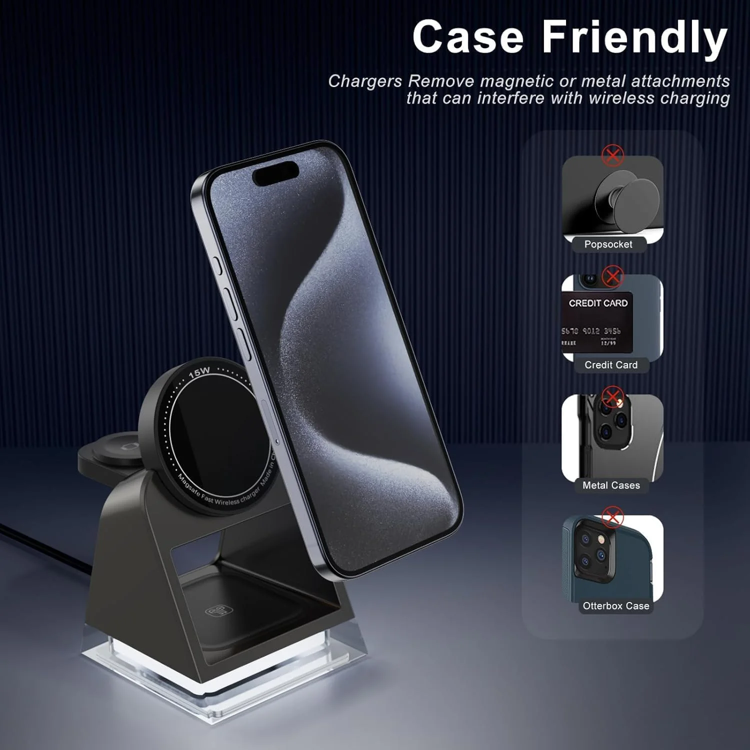 پایه شارژ بی‌سیم 3 در 1 مغناطیسی، شارژر سریع برای دستگاه‌های متعدد، سازگار با تلفن، iWatch، AirPods 3/2، Samsung Buds