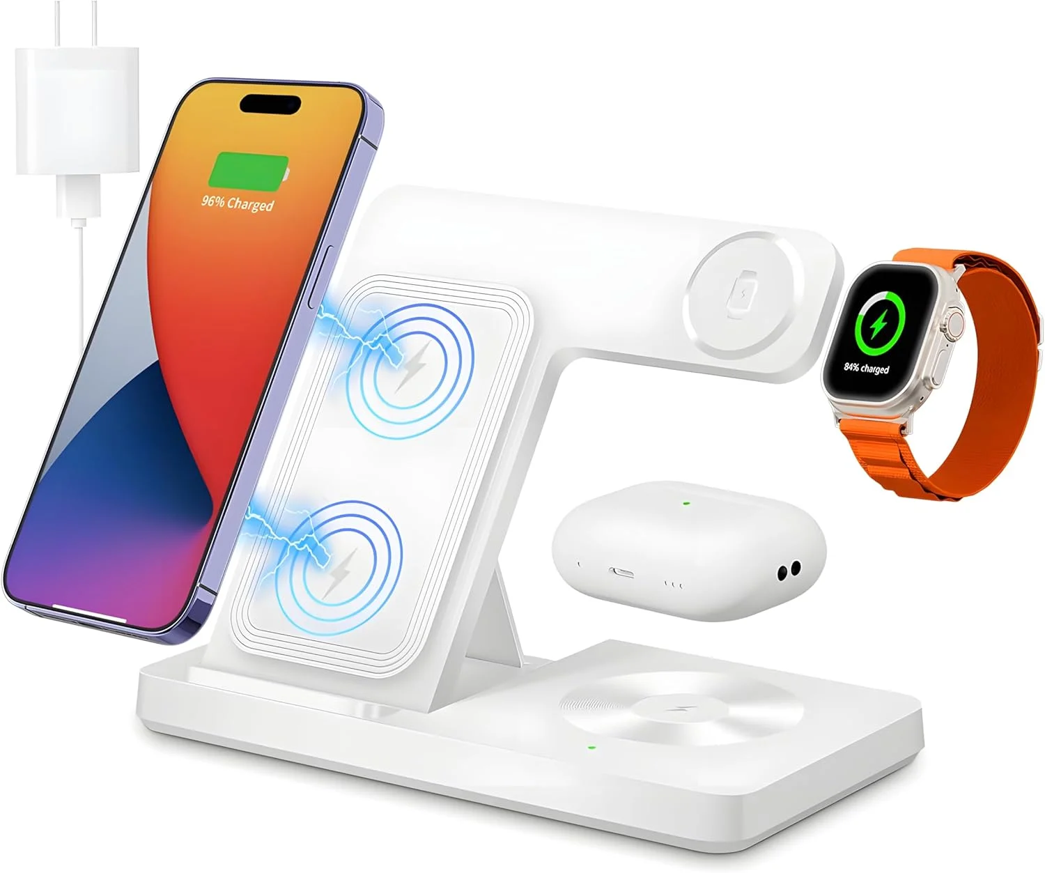 شارژر بیسیم، استند شارژ 3 در 1 برای دستگاههای متعدد، پایه شارژ بیسیم برای سری آیفون 8 تا 16، سری iWatch 2 تا 10/Ultra/SE، AirPods 4/3/2/Pro (سفید) شارژر بیسیم، استند شارژ 3 در 1 برای دستگاههای متعدد، پایه شارژ بیسیم برای سری آیفون 8 تا 16، سری iWatch 2 تا 10/Ultra/SE، AirPods 4/3/2/Pro (سفید)