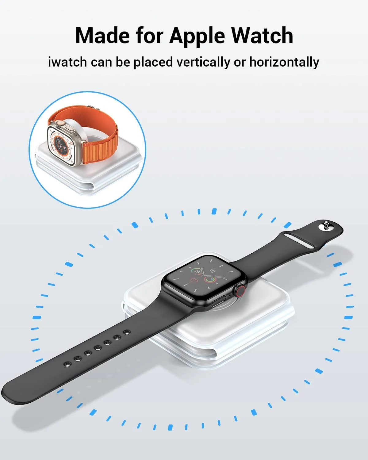 شارژر بی‌سیم 3 در 1، ایستگاه شارژ بی‌سیم مغناطیسی تاشو برای آیفون 13/12/11 پرو مکس/X/Xs Max/8/8 پلاس، ایرپادز 3/2/پرو، آی‌واچ سری 7/6/5/SE/4/3/2، و تلفن‌های سامسونگ (سفید)، USB