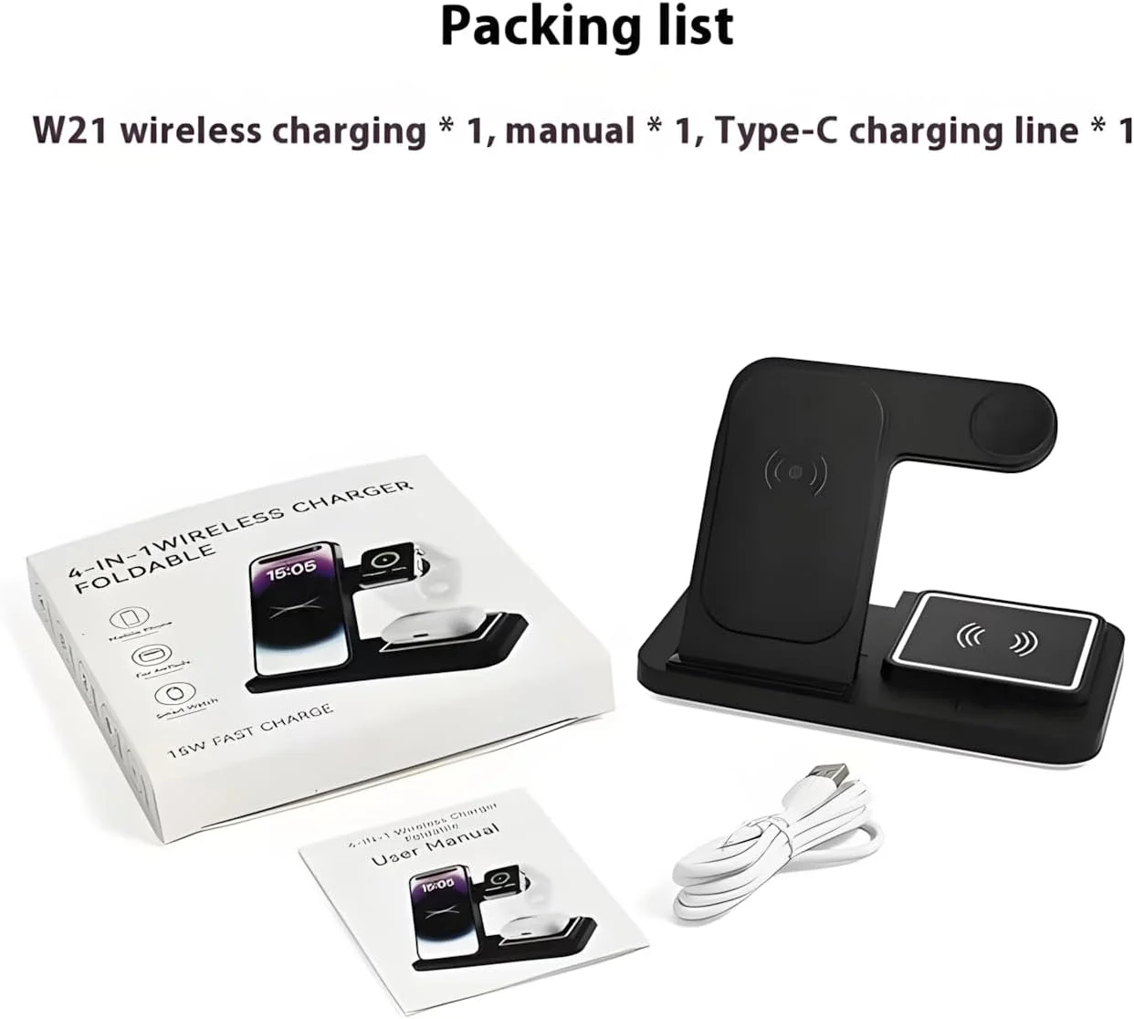 شارژر بی‌سیم، استند شارژ 3 در 1 برای دستگاه‌های متعدد، پایه شارژ بی‌سیم برای سری آیفون 8 تا 16، سری iWatch 2 تا 10/Ultra/SE، AirPods 4/3/2/Pro (سفید)