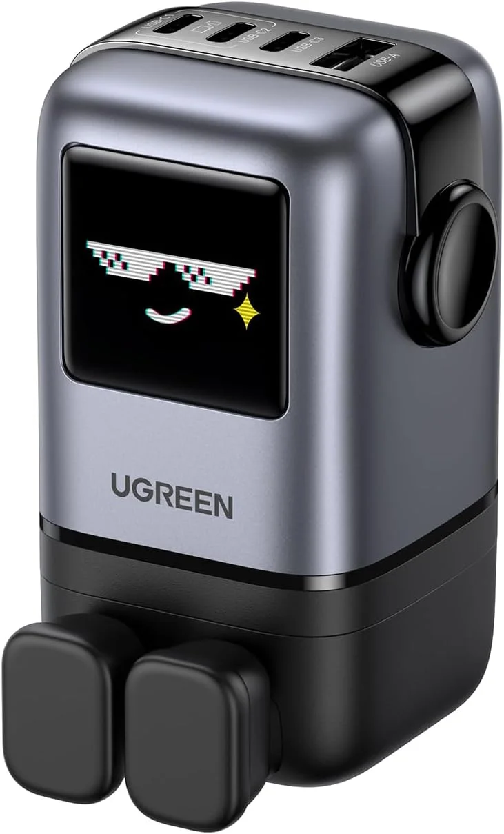 شارژر 100 واتی تایپ سی 4 پورت UGREEN UNO، آداپتور شارژ سریع دیواری Nexode GaN با نمایشگر LED جالب، آداپتور شارژ جمع و جور برای لپ تاپ MacBook/HP/Dell/Lenovo، iPhone 17 Pro Max، Galaxy S25 Ultra - مشکی