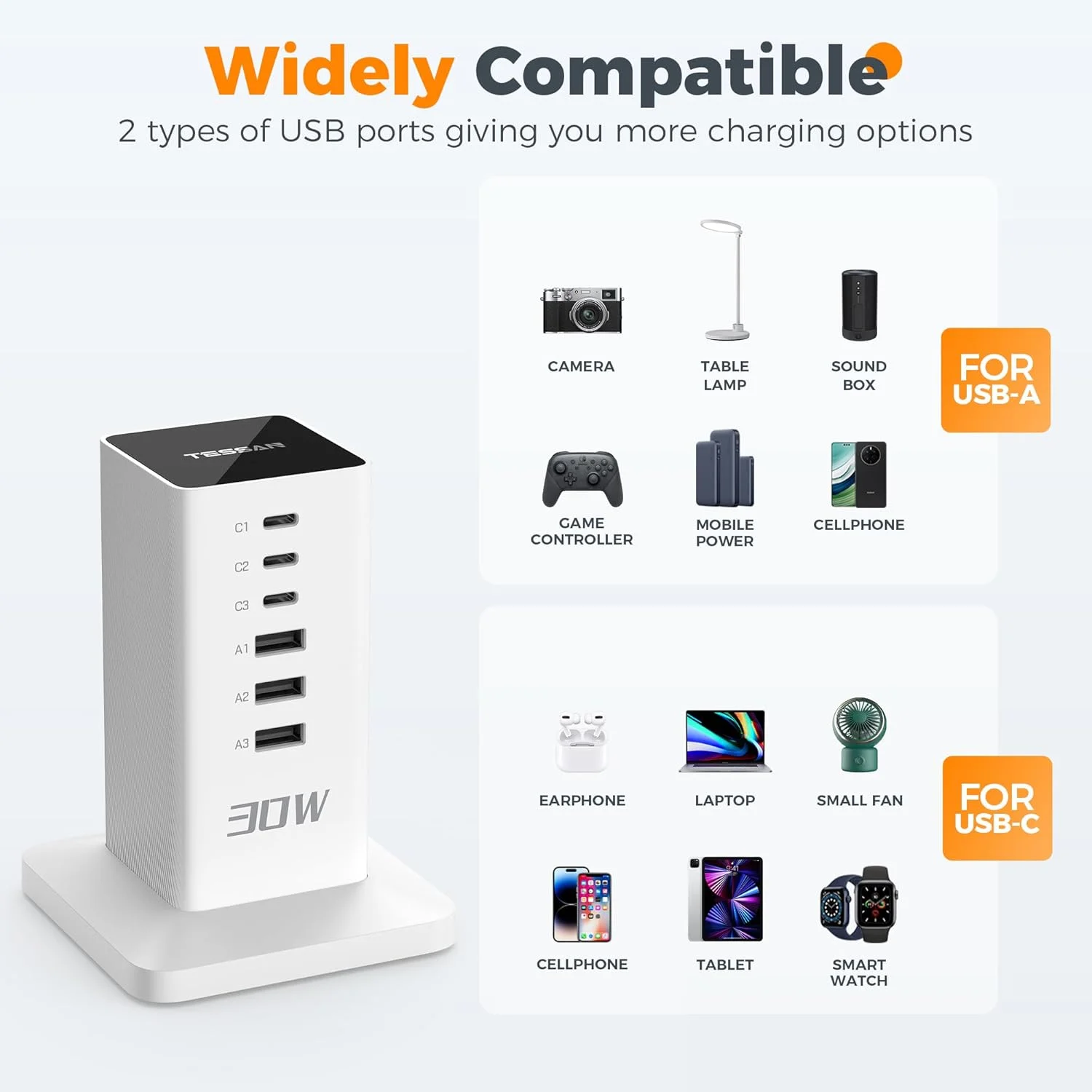 شارژر USB C تسن، ایستگاه شارژ USB 30 واتی برای دستگاه های متعدد، هاب شارژ 6 پورت با سیم удлинительный 2 متری، بلوک شارژر چندگانه برای تلفن های هوشمند، تبلت ها شارژر USB C تسن، ایستگاه شارژ USB 30 واتی برای دستگاه های متعدد، هاب شارژ 6 پورت با سیم удлинительный 2 متری، بلوک شارژر چندگانه برای تلفن های هوشمند، تبلت ها