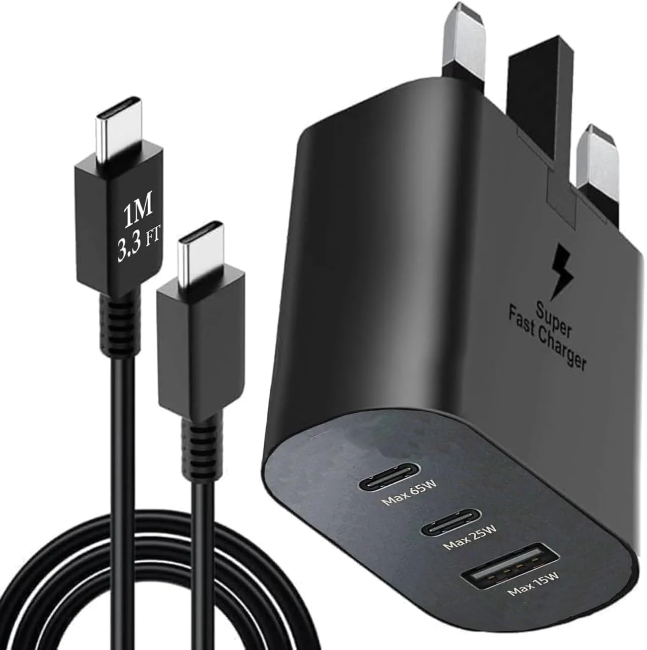 شارژر فوق سریع 65 واتی، 3 پورت برای انواع گوشی های موبایل | 3 پورت: USB-C (PD3.0 PPS Max65-W)، USB-C (PD 3.0 PPS Max 25-W)، USB-A (Max15-W) (آداپتور با کابل 1 متری Type_C) شارژر فوق سریع 65 واتی، 3 پورت برای انواع گوشی های موبایل | 3 پورت: USB-C (PD3.0 PPS Max65-W)، USB-C (PD 3.0 PPS Max 25-W)، USB-A (Max15-W) (آداپتور با کابل 1 متری Type_C)